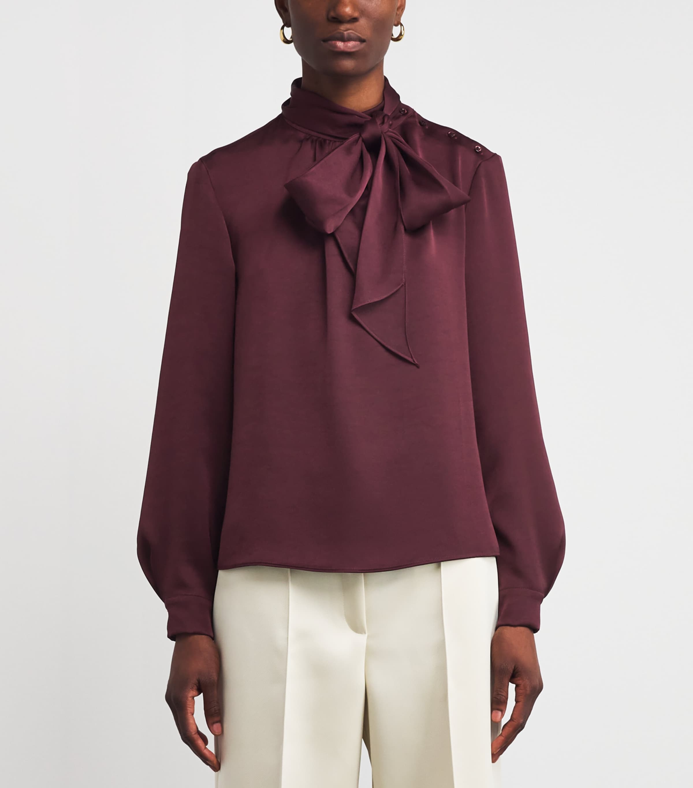 Pussybow Long-Sleeve Blouse BURGUNDY Image 3