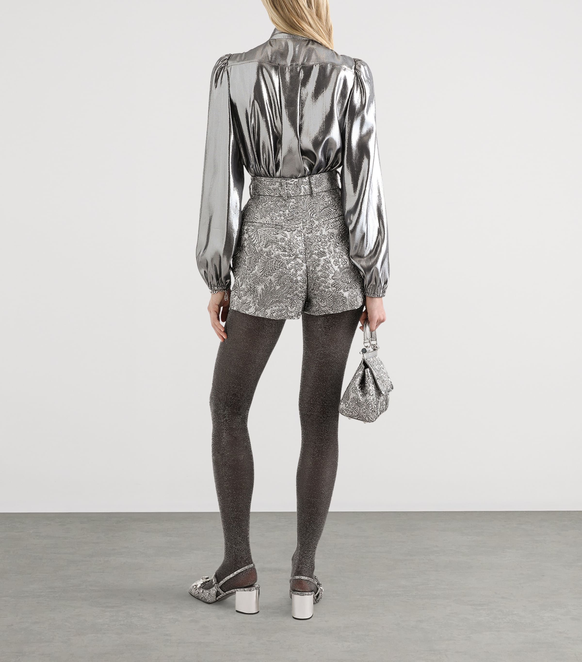 Silk-Blend Metallic Blouse S0998-SILV Image 3