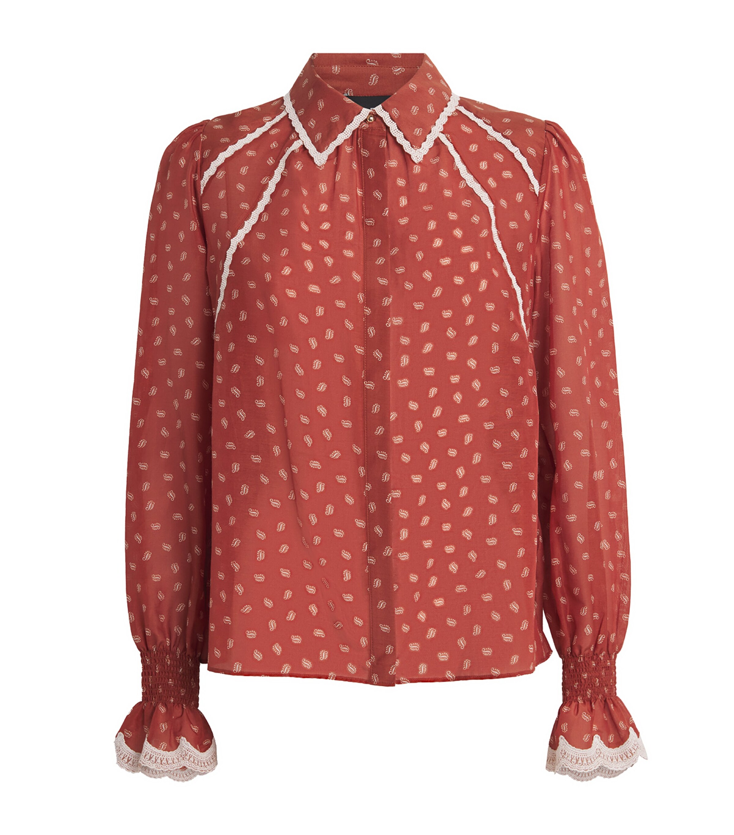 ME+EM Womens Cotton-Silk Paisley Blouse Orange Multi Image 1