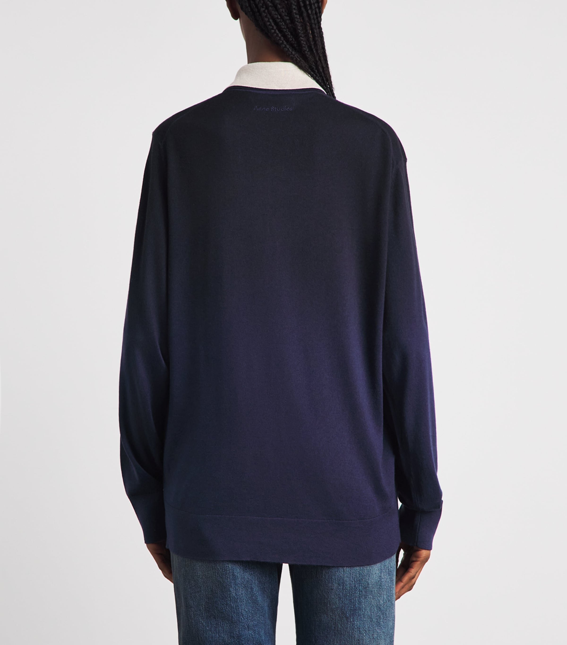 Acne Studios Womens Silk-Wool-Cashmere Layered Polo Sweater Navy Image 5