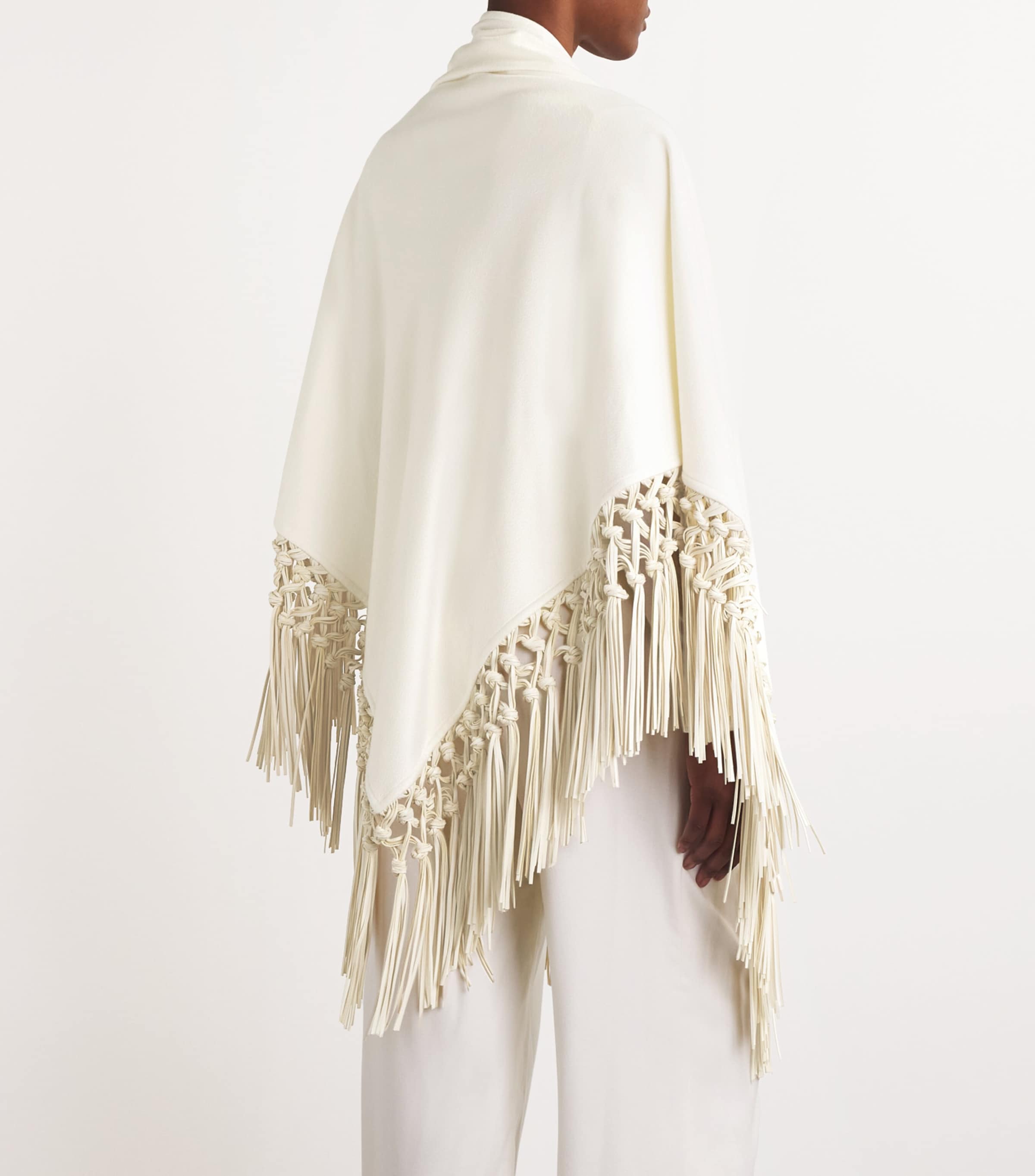 Cashmere-Leather Triangle Shawl 0050 WHITE Image 4