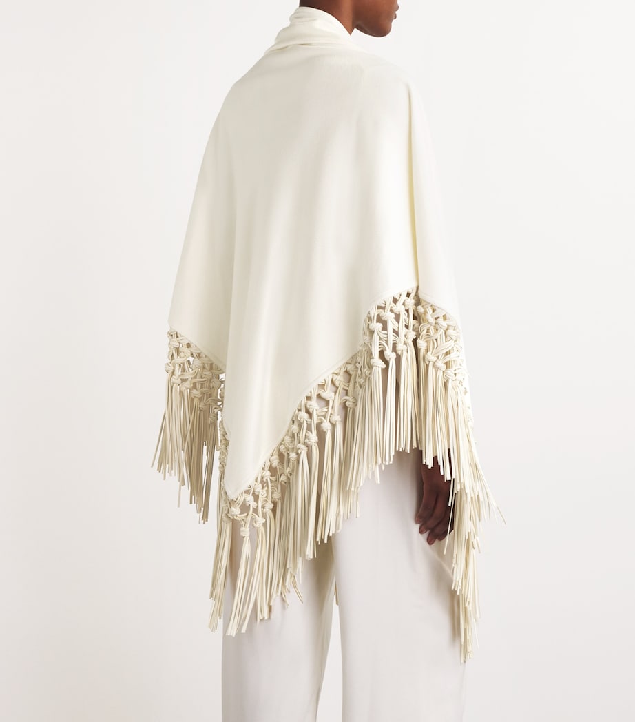 Cashmere-Leather Triangle Shawl 0050 WHITE Image 4