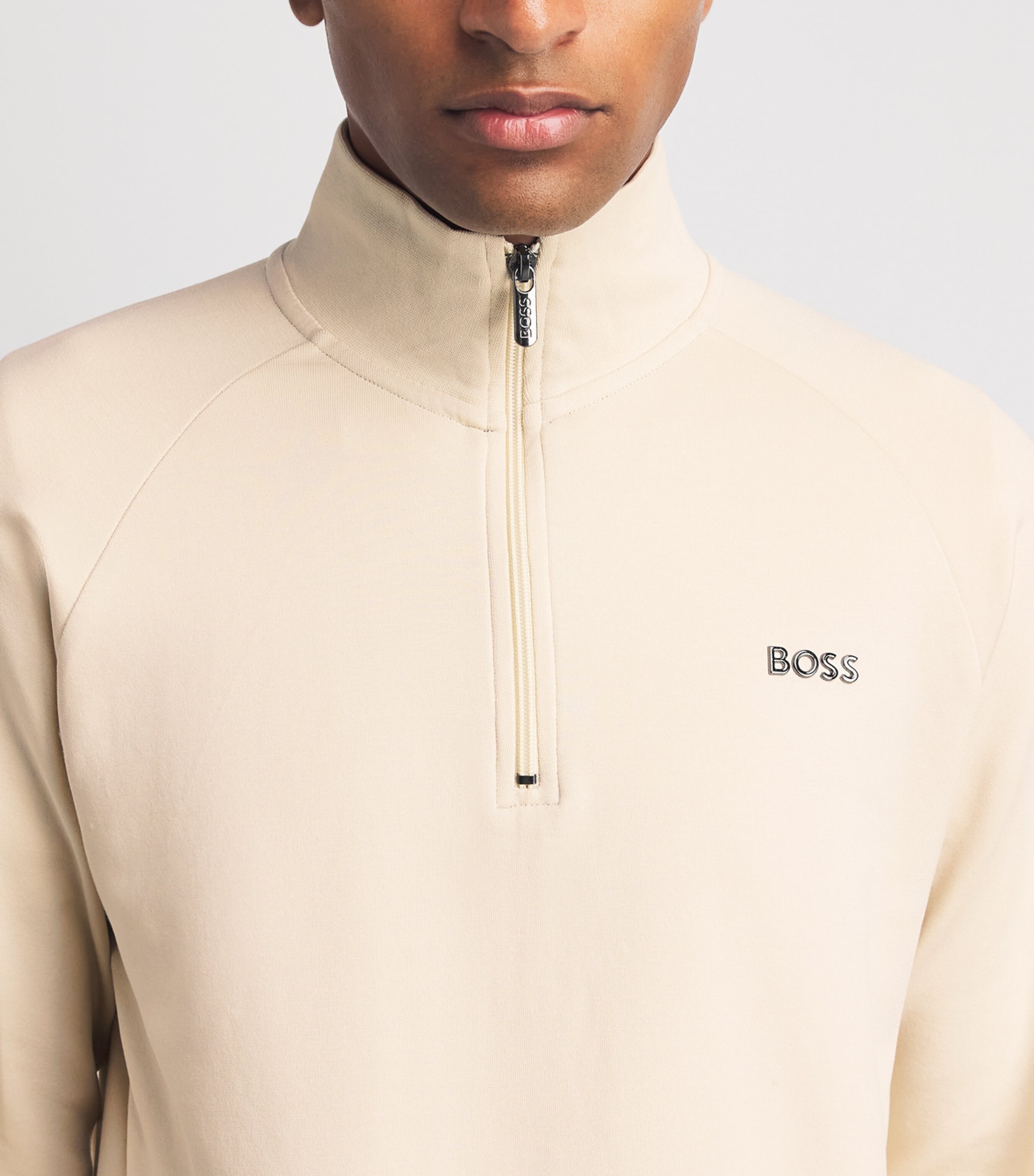 BOSS Mens Sense Quarter-Zip Sweatshirt Open White Image 3