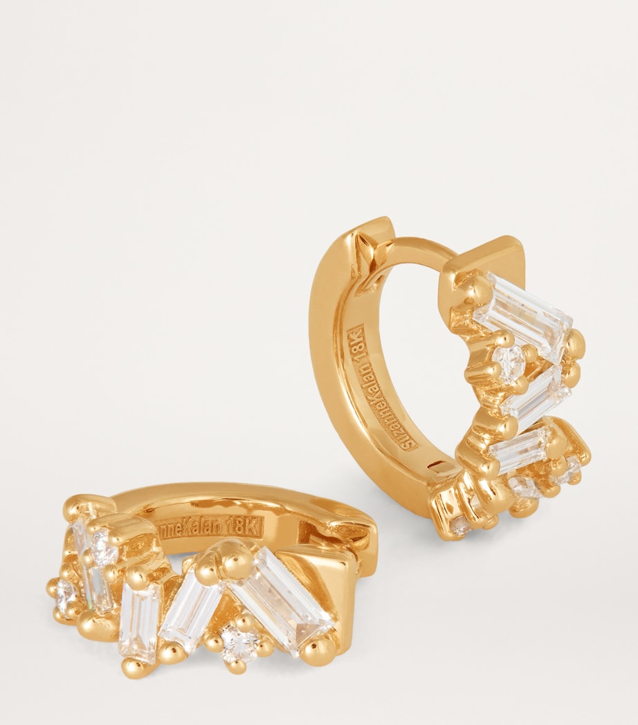Yellow Gold and Diamond Fireworks Huggie Hoop Earrings 18K YG/WD Image 6