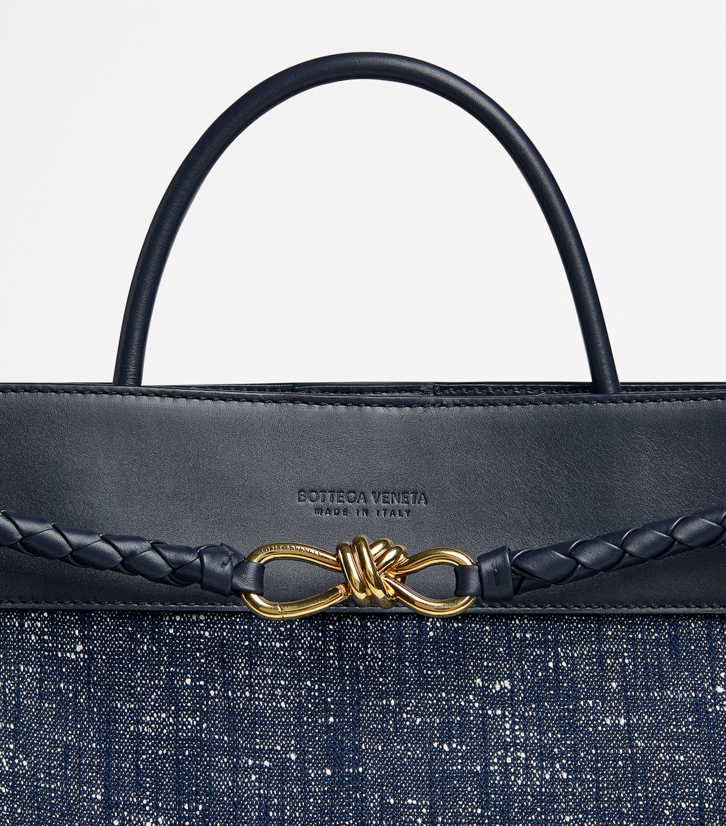 Bottega Veneta Large Denim Bouclé Andiamo Top-Handle Bag