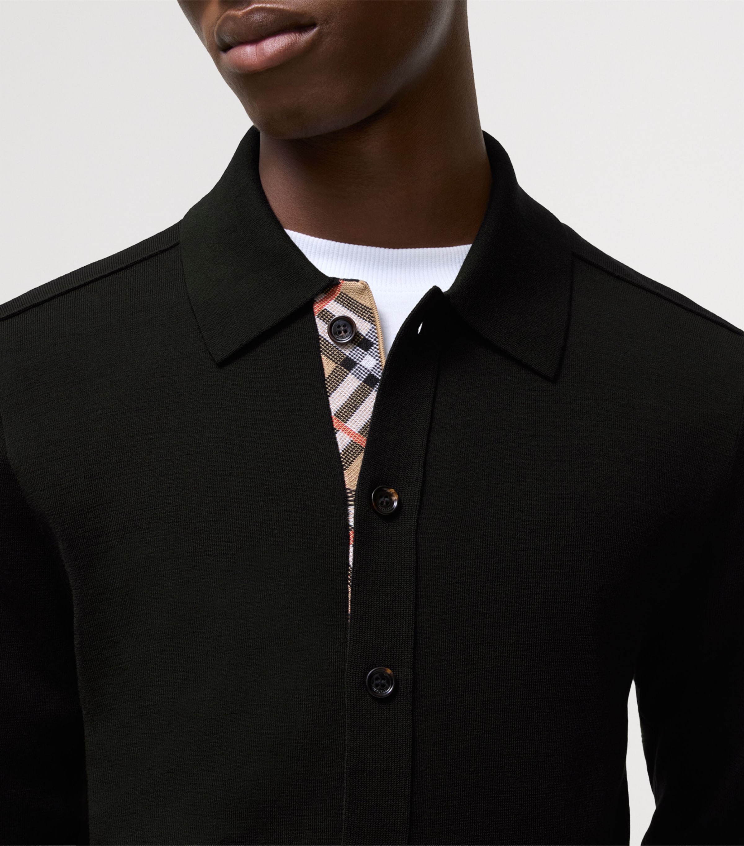 Burberry Mens Wool Check-Trim Cardigan Black Image 3