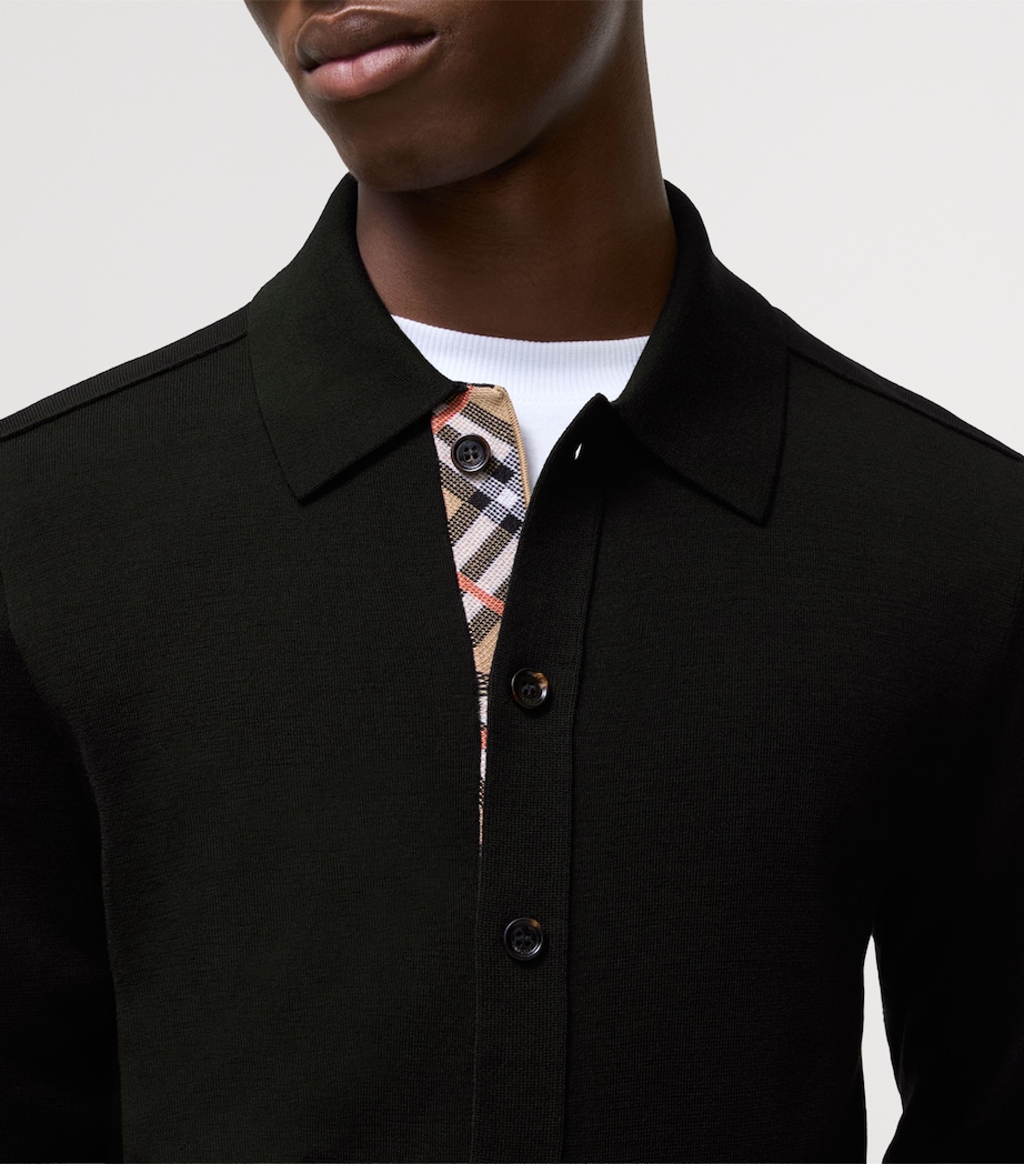 Burberry Mens Wool Check-Trim Cardigan Black Image 3