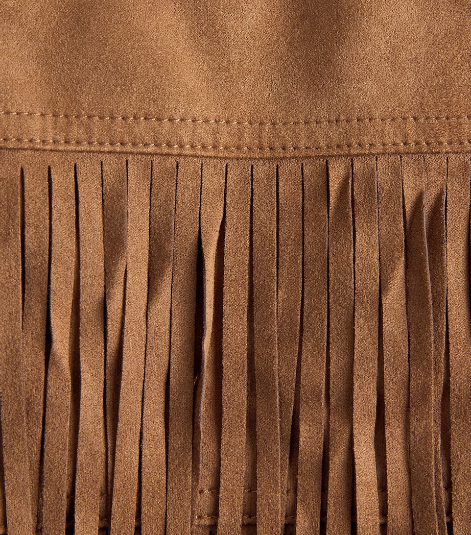 Toccin Womens Faux Leather Fringe Soren Midi Skirt Cedar Image 6