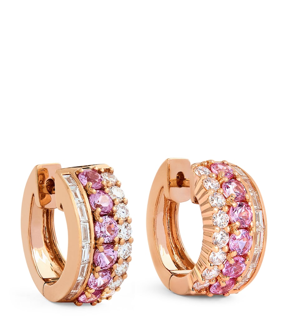 Rose Gold, Pink Sapphire and Diamond Lola Huggie Earrings ROSE GOLD Image 1