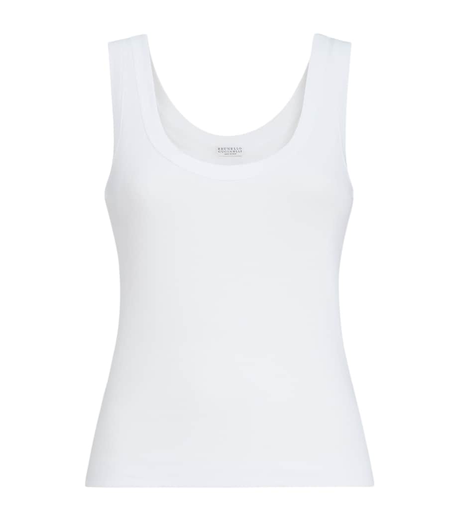 Brunello Cucinelli Womens Stretch-Cotton Ribbed Tank Top Image 1