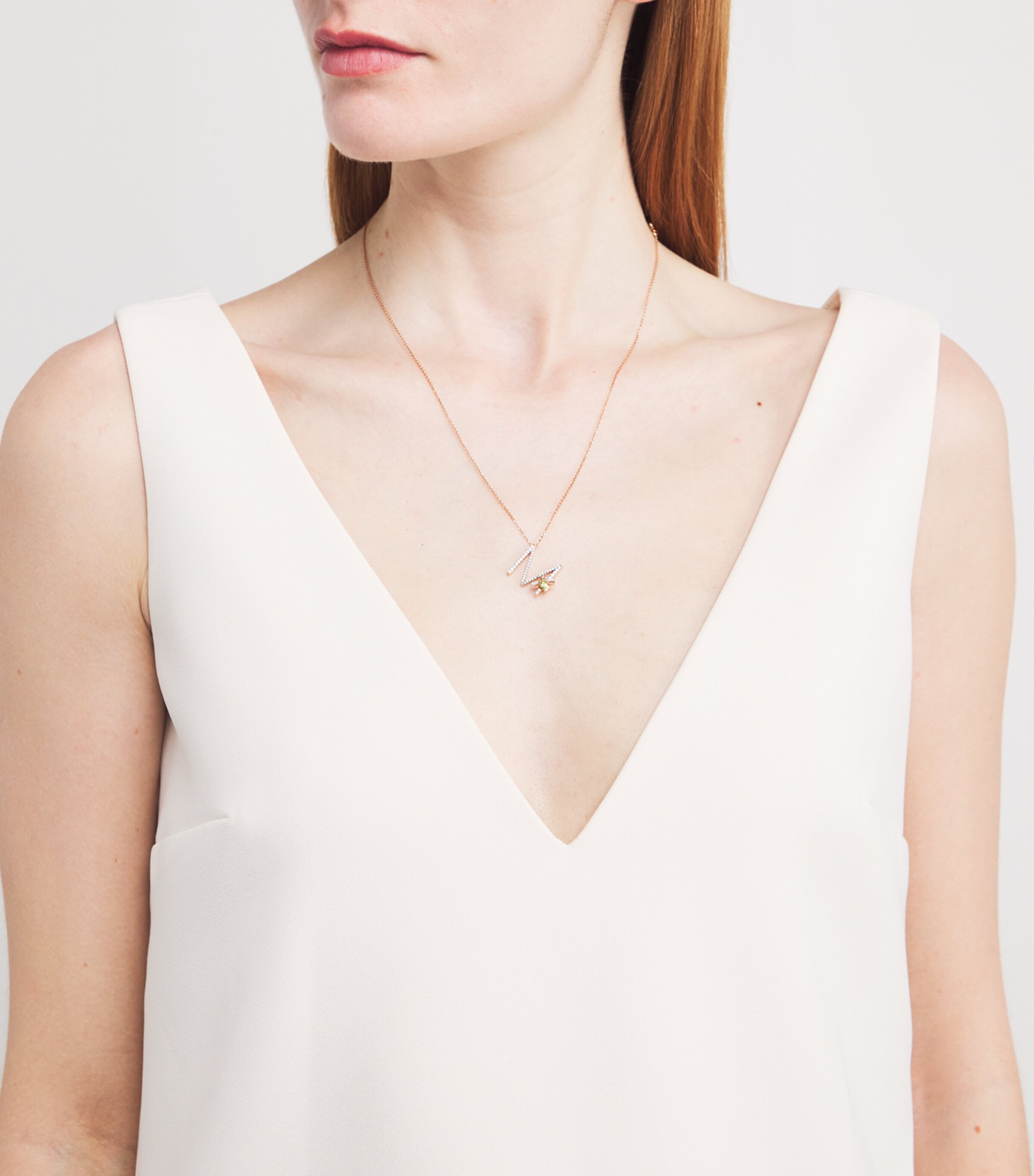 Rose Gold, Diamond and Peridot Letter 'M' Necklace ROSE GOLD Image 4