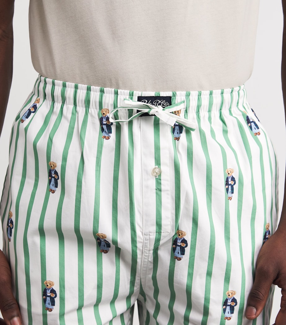 Cotton Polo Bear Pyjama Shorts OUTBACK GREEN STRIPE Image 6