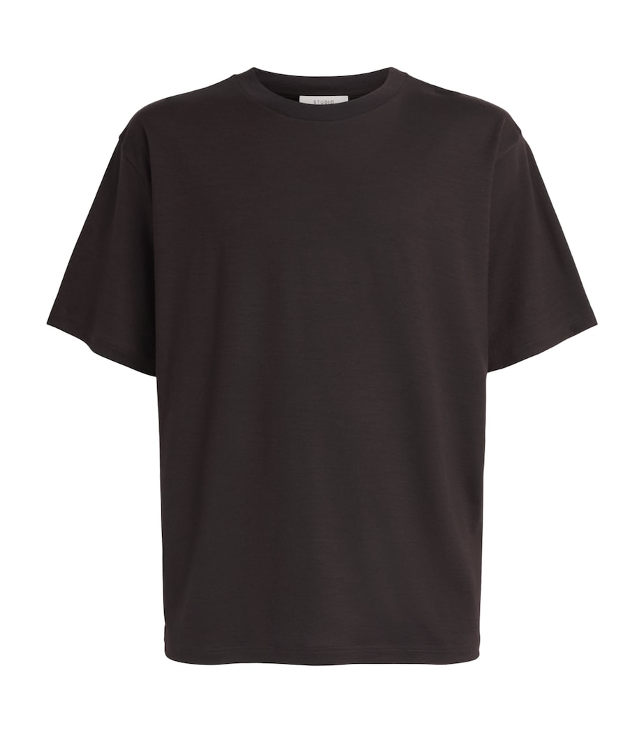 Studio Nicholson Mens Wool Henley T-Shirt Black Grape Image 1