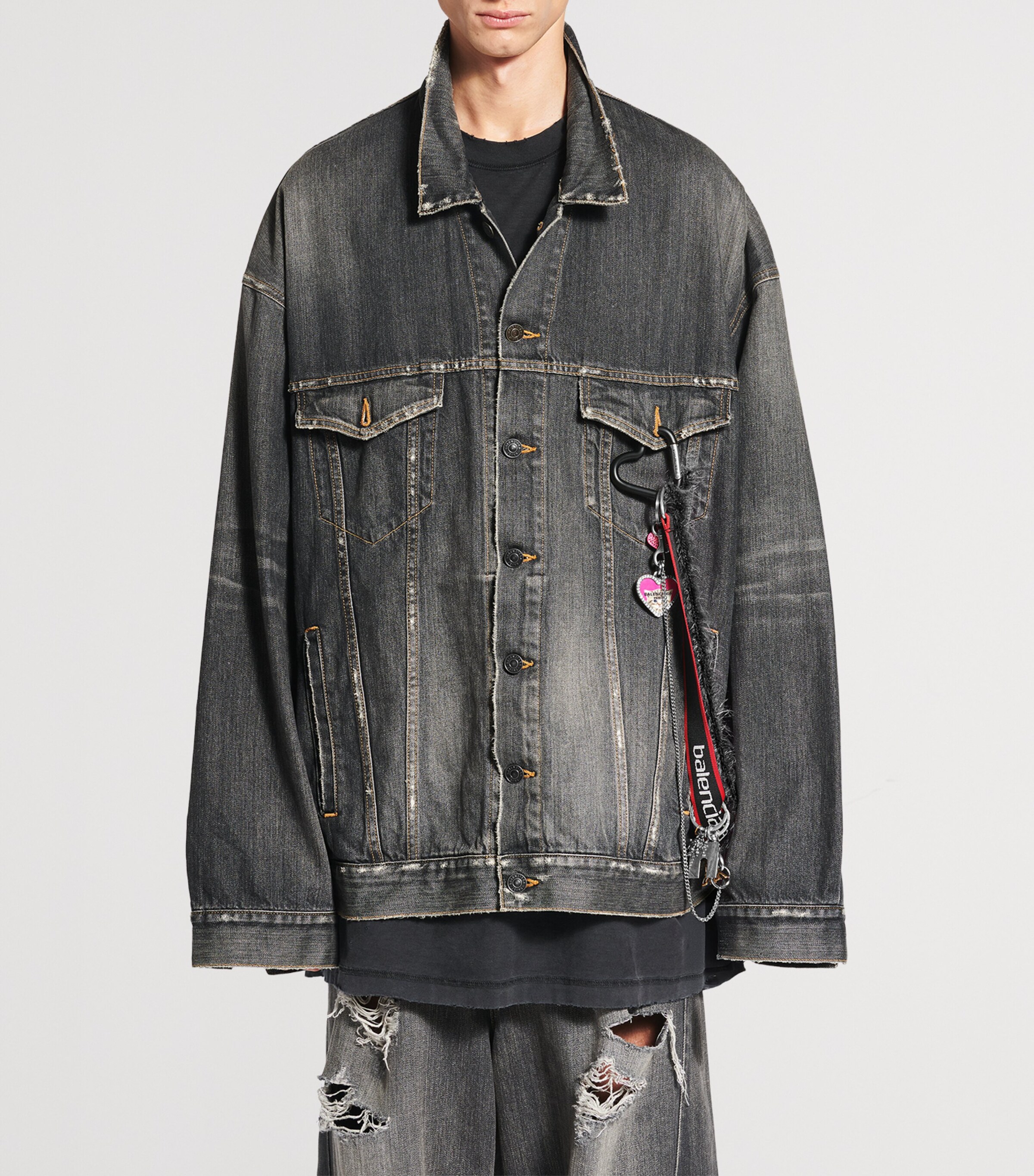 Balenciaga Grey Oversized Embellished Denim Jacket | Harrods US
