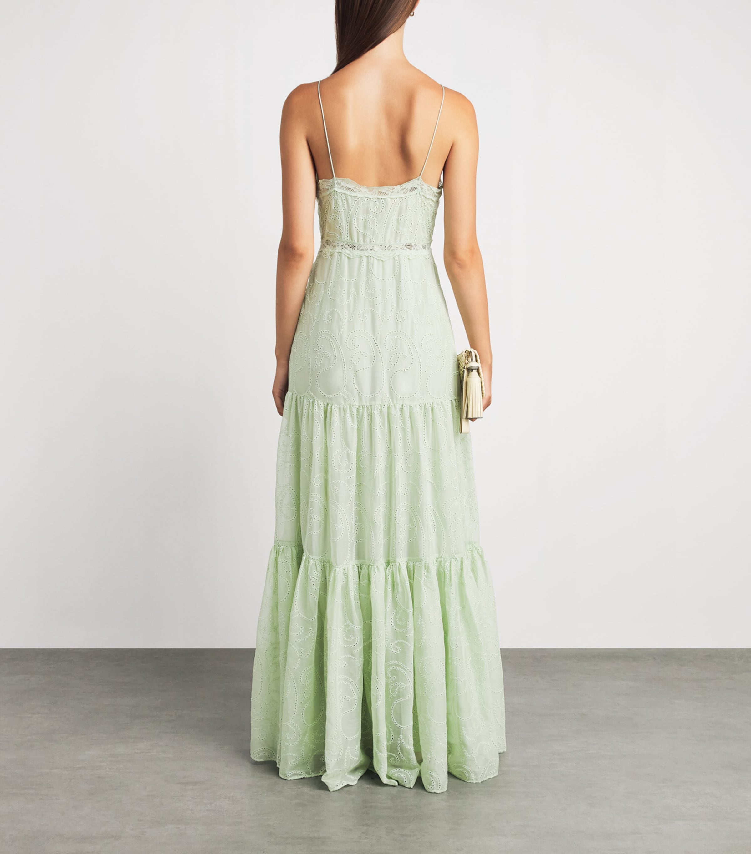 Alice+Olivia Womens Lace-Trim Nicky Maxi Dress Light Sage Image 4
