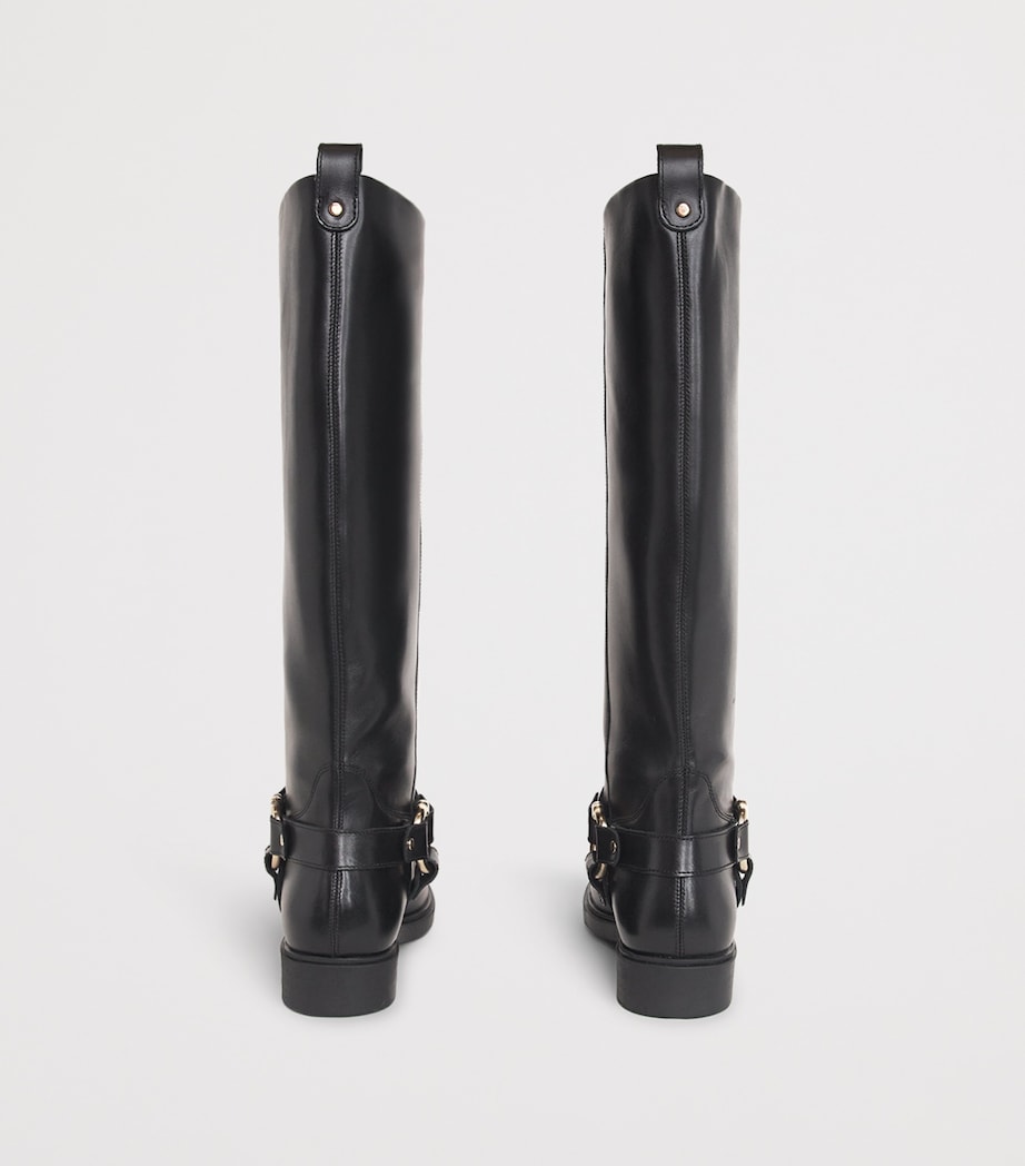 Leather Knee-High Biker Boots BLACK Image 4