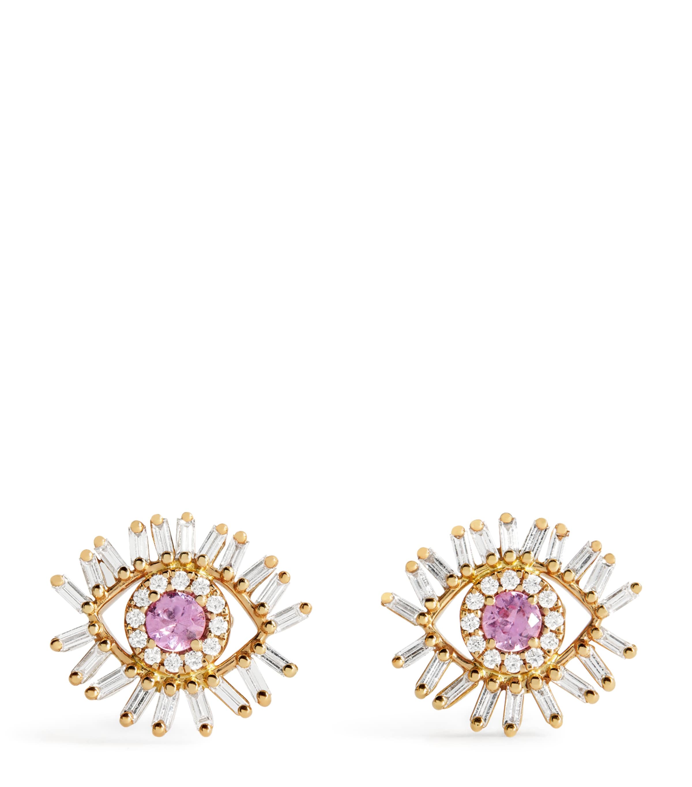 Suzanne Kalan Rose Gold, Diamond and Pink Sapphire Mini Evil Eye Stud Earrings Rg/p Image 1