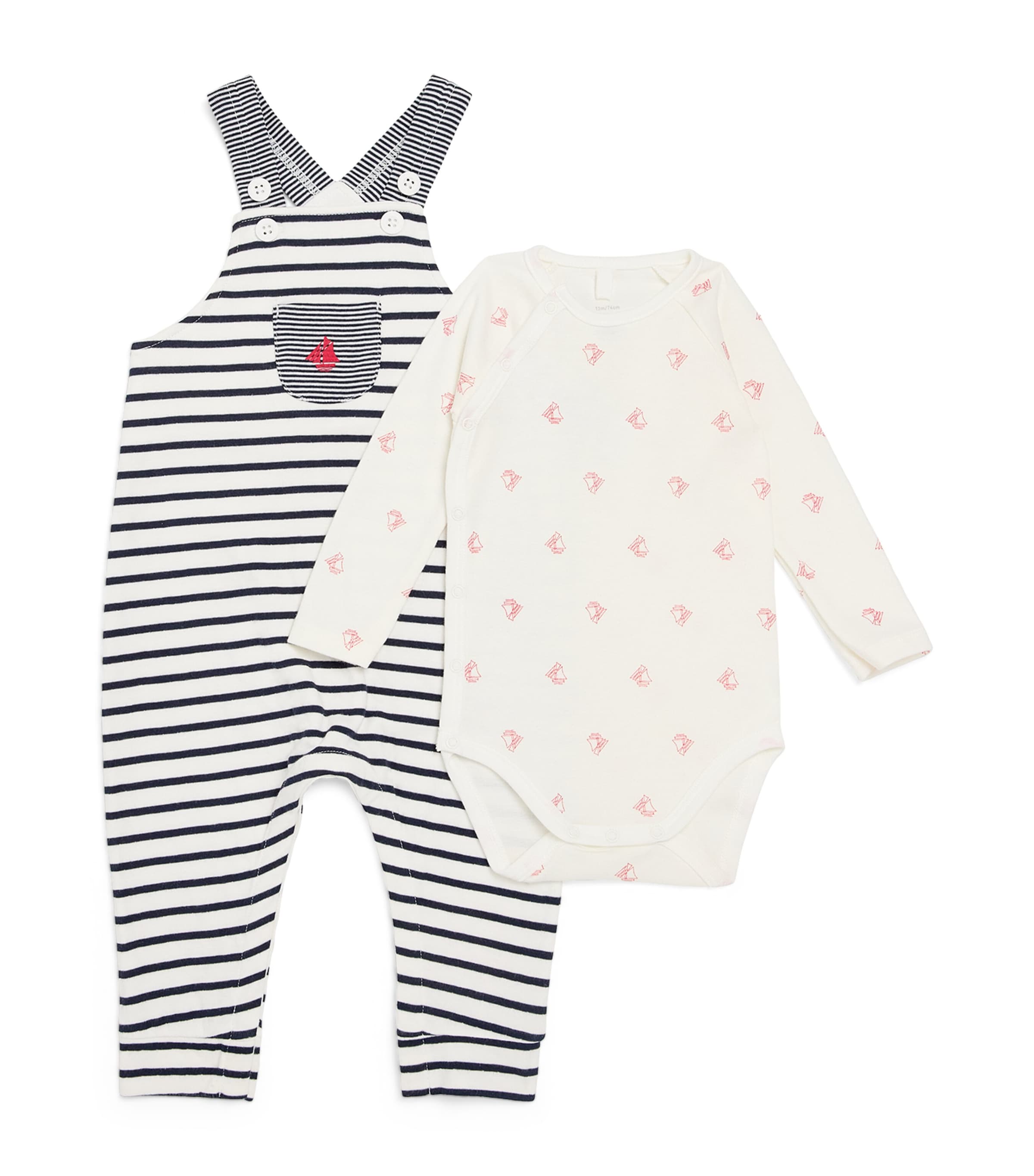Petit Bateau Dungarees And Bodysuit Set In Blue