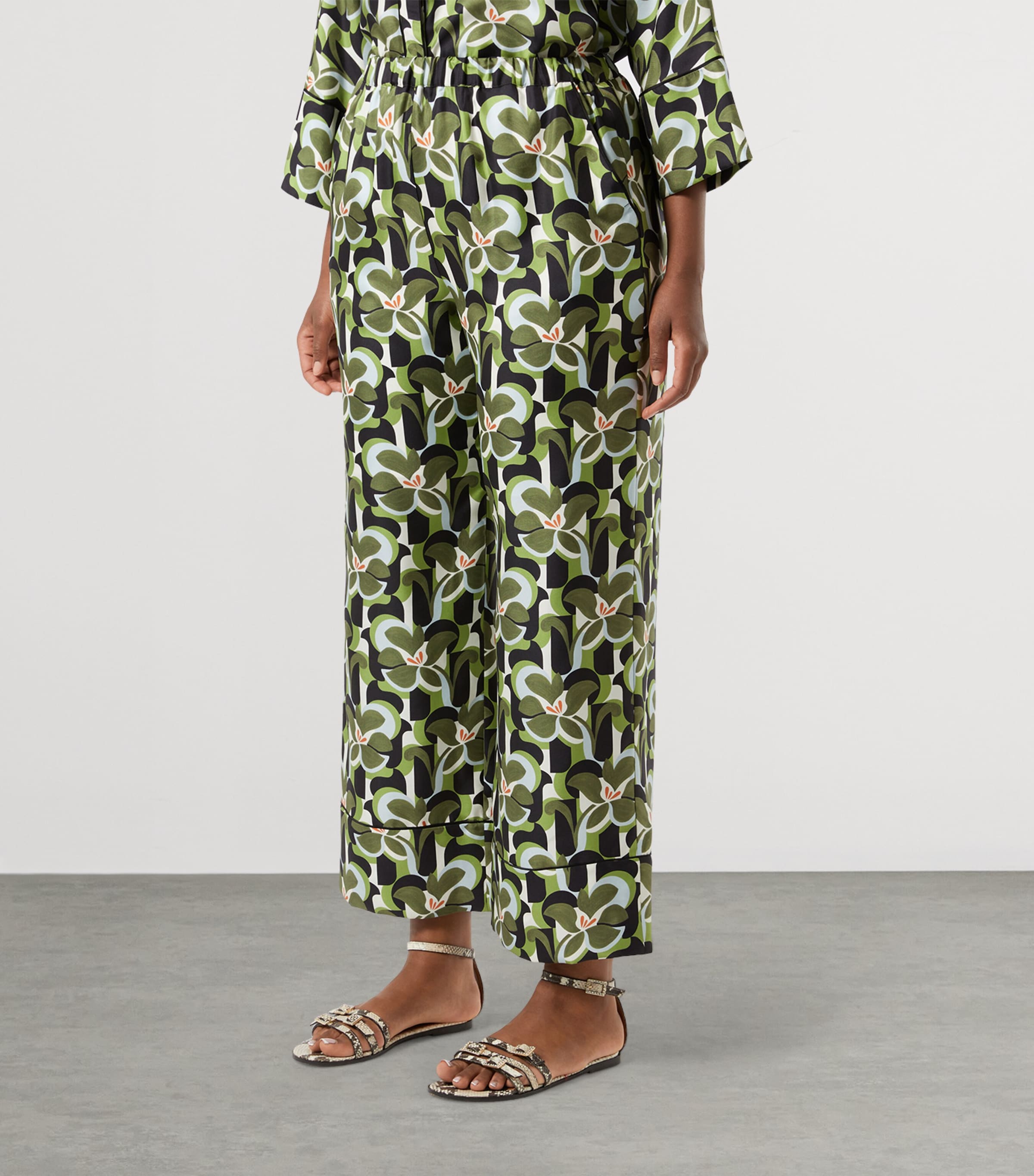 Marina Rinaldi Womens Silk Cropped Wide-Leg Trousers Olive Green Image 3