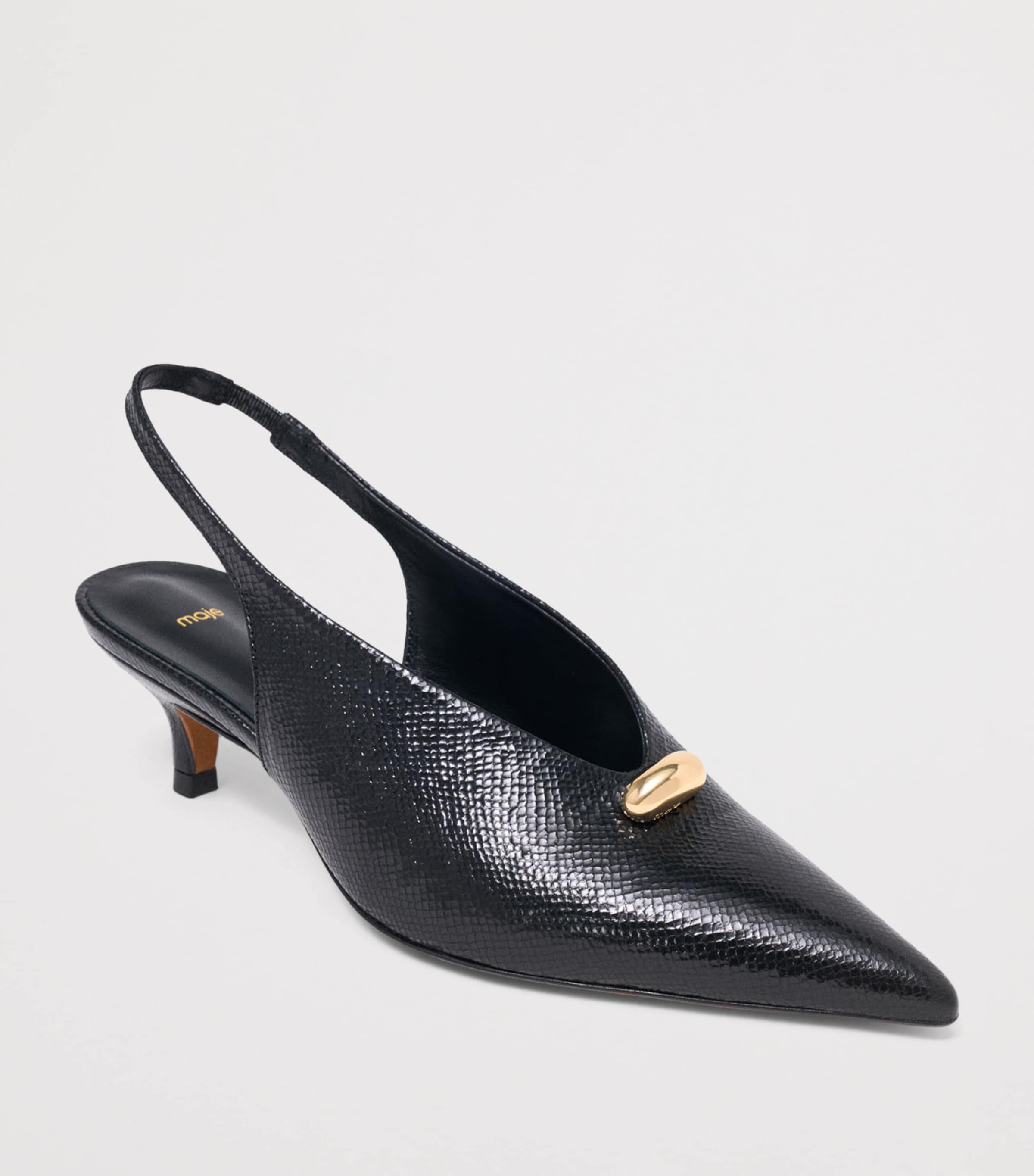 Maje Snakeskin-Embossed Leather Slingback Heels 50 Black Image 4