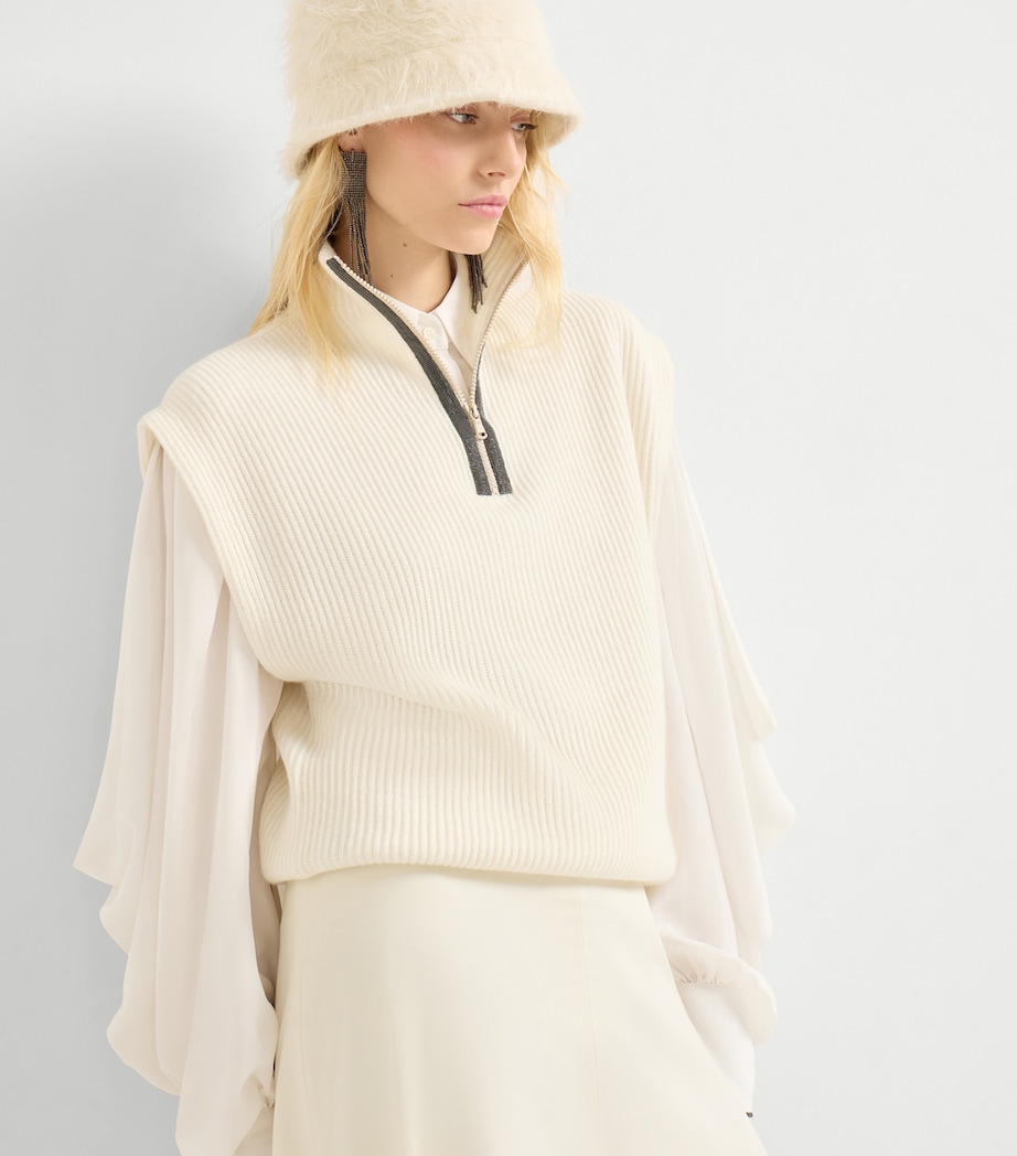 Cashmere Monili Zip-Up Rollneck Sweater Vest CKR53 Image 10