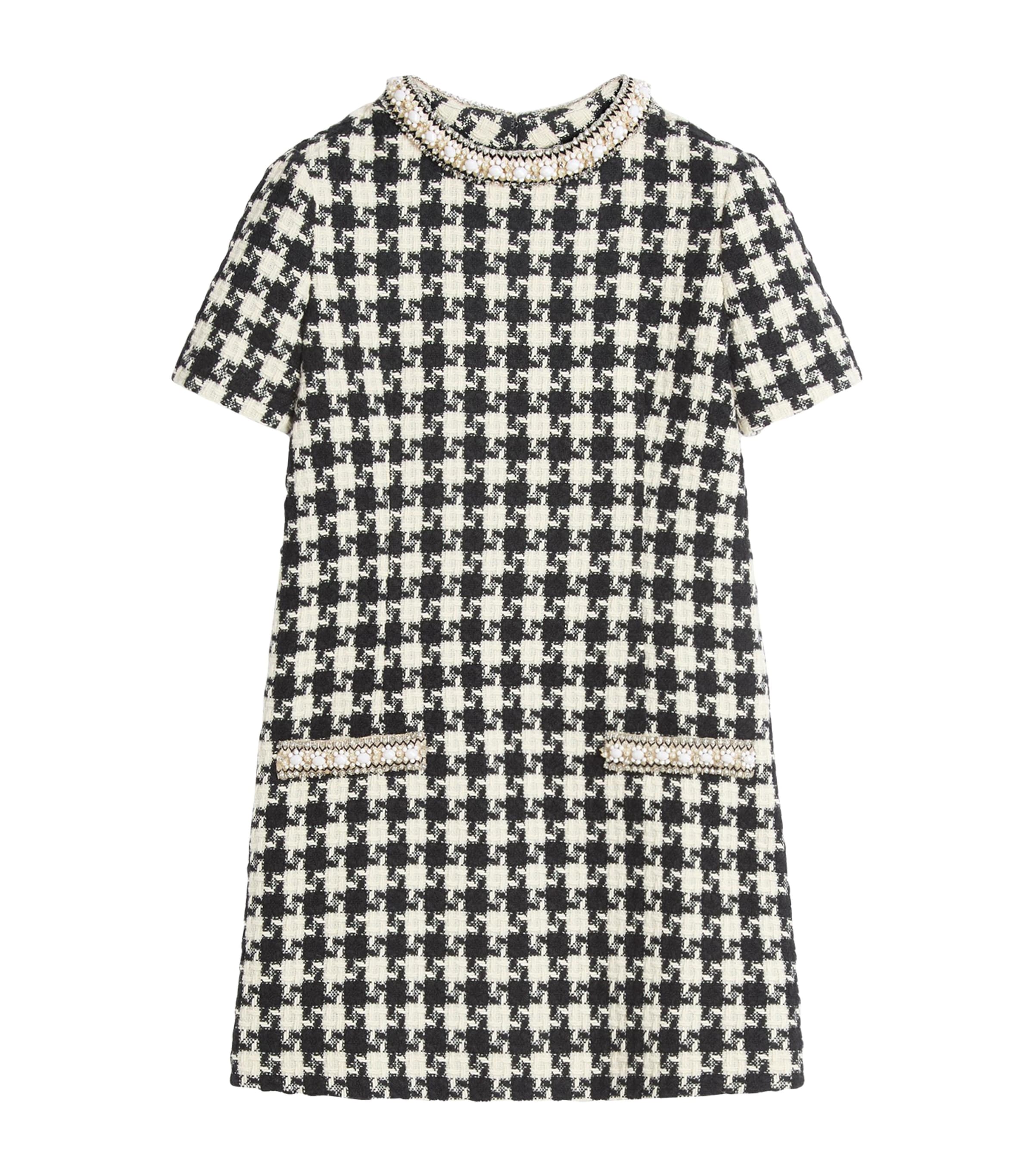 Valentino Garavani Embroidered Damier Light Tweed Short Dress In Ivory