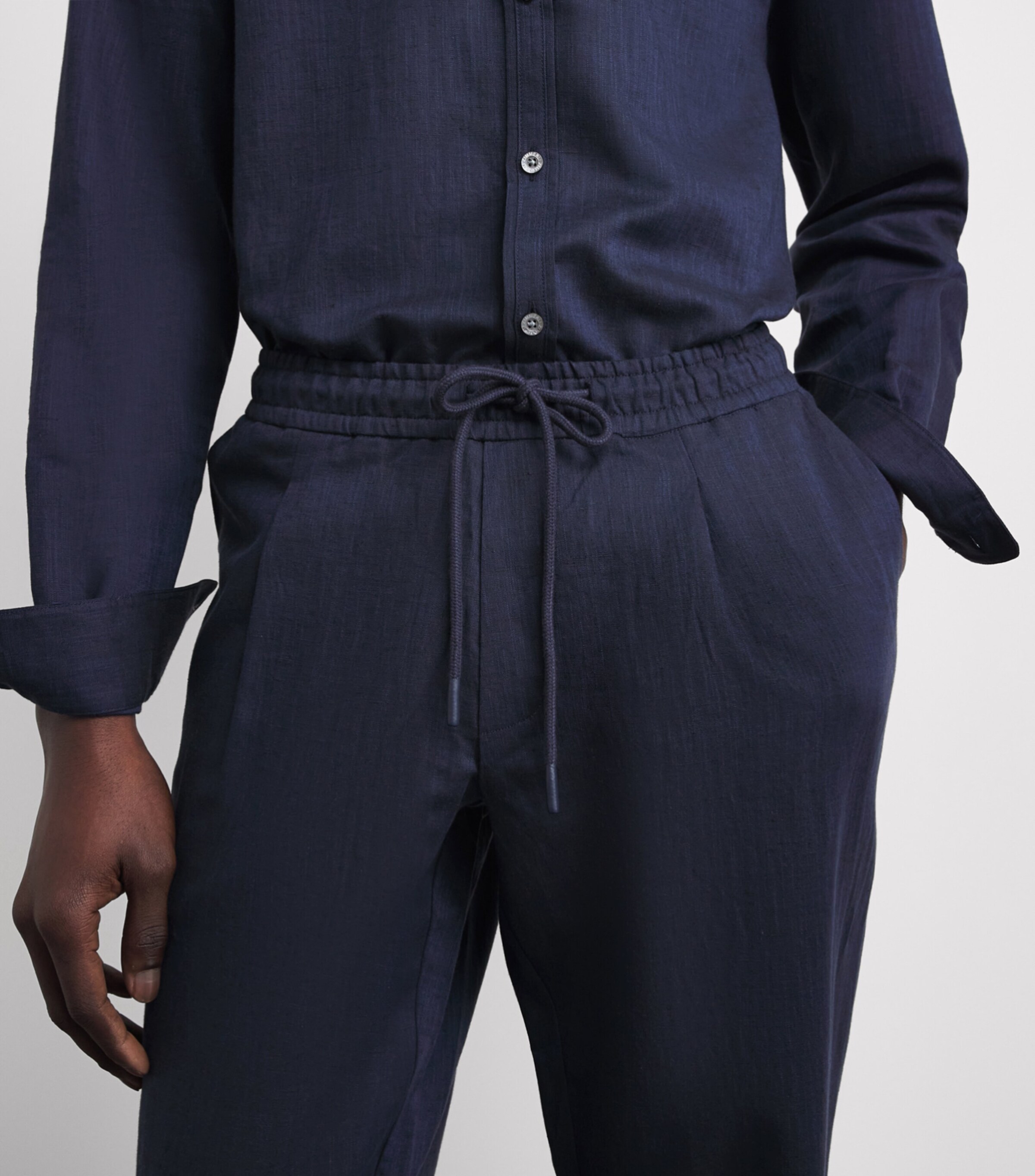 Zimmerli Mens Linen-Cotton Drawstring Trousers Navy Image 3