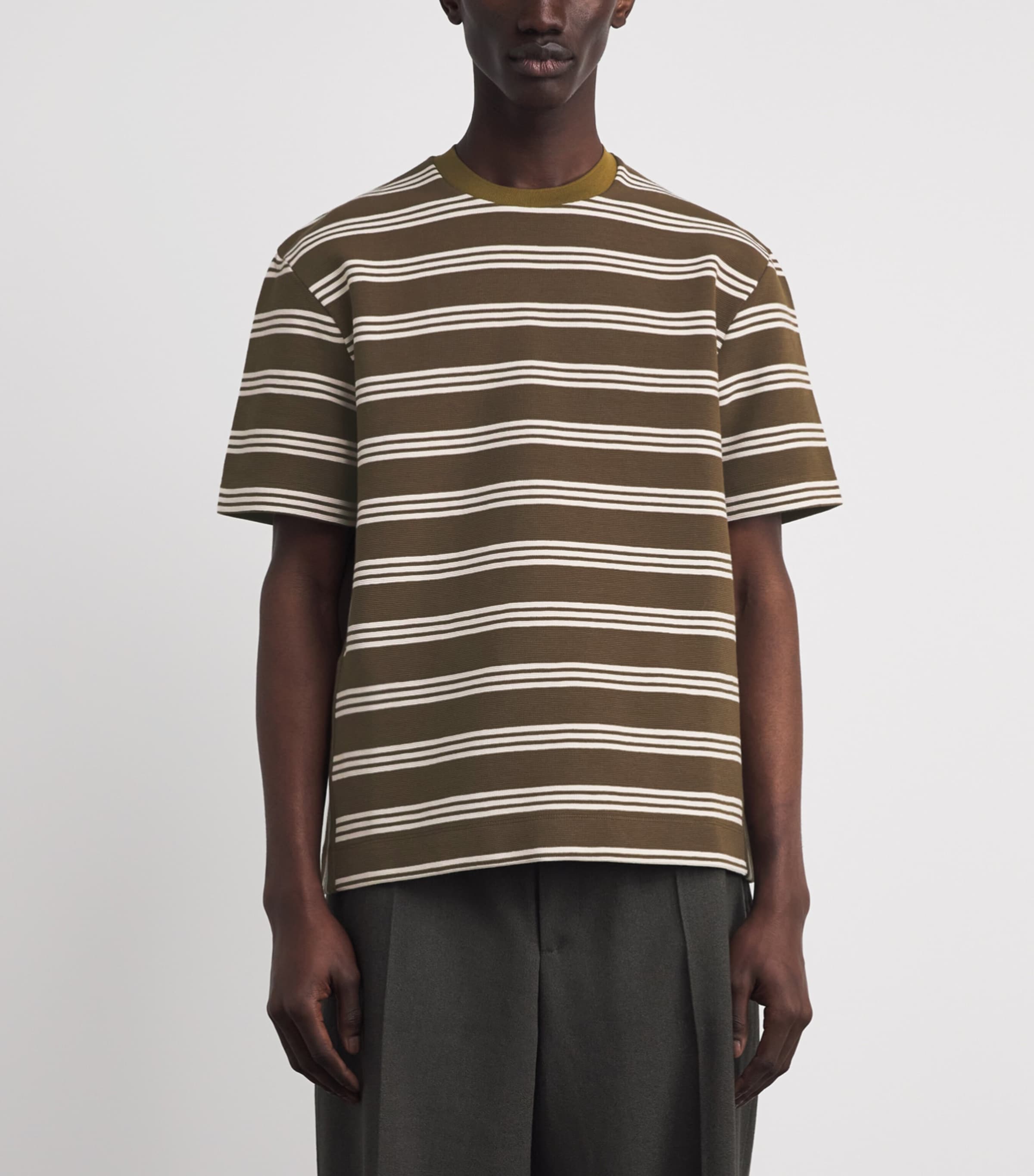 Cotton-Blend Textured Stripe T-Shirt GREEN-36 Image 3