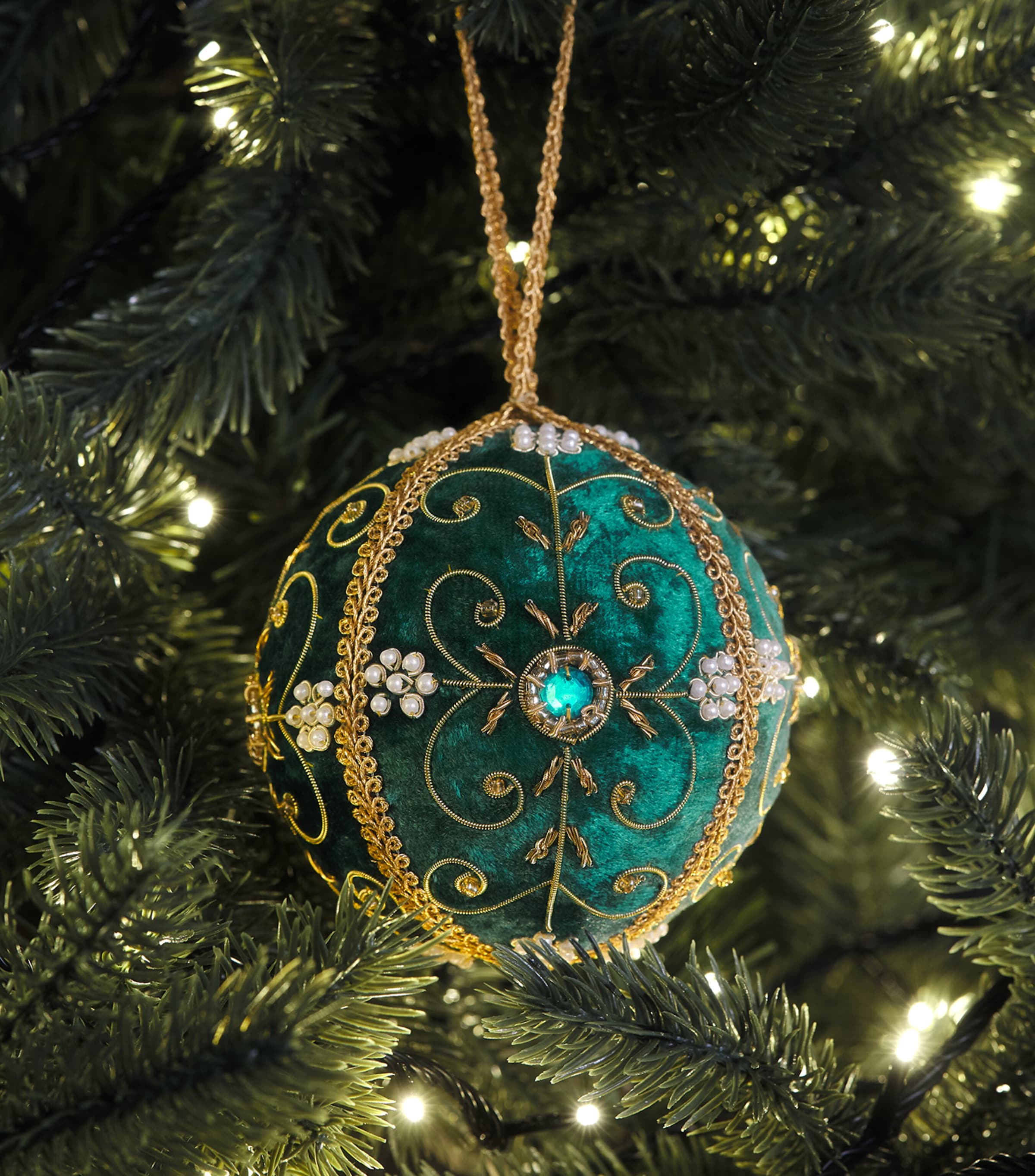 Harrods Velvet Embellished Bauble Turquoise/gold Image 3