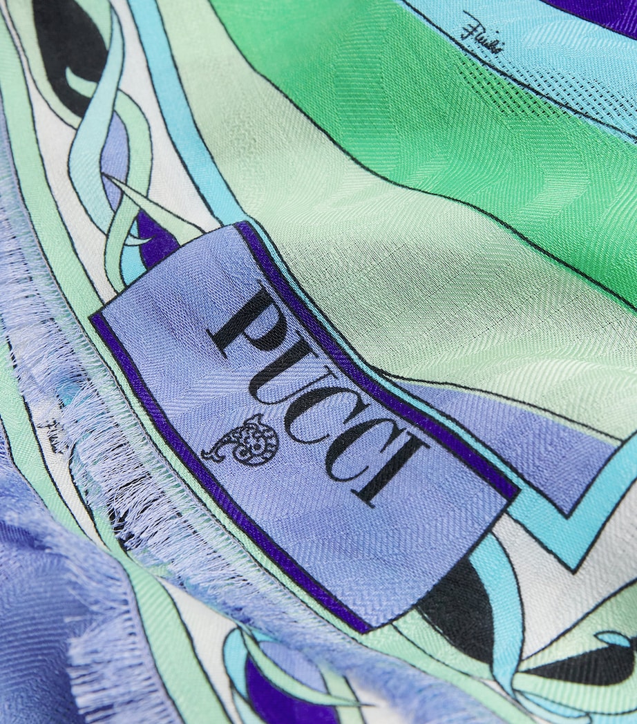 Wool-Silk Printed Pashmina 002 VERDE/LILLA Image 5