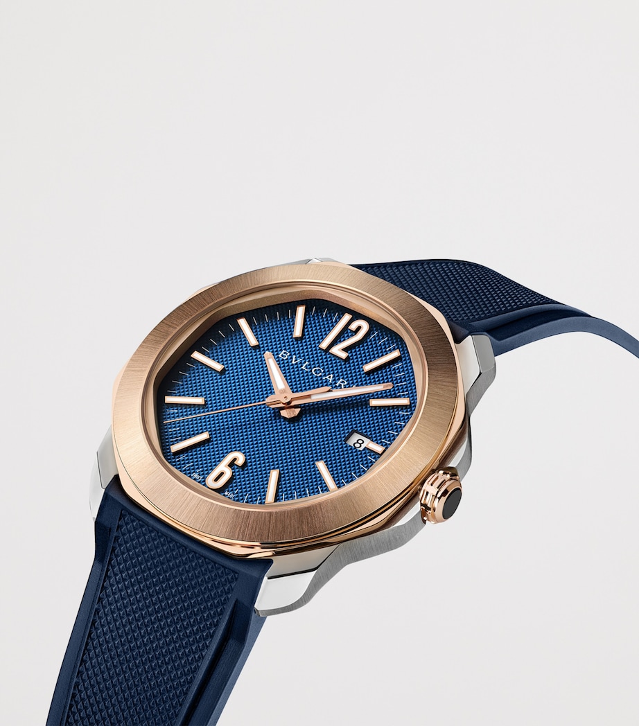 Stainless Steel and Rose Gold Octo Roma Watch 41mm BLUE Image 3