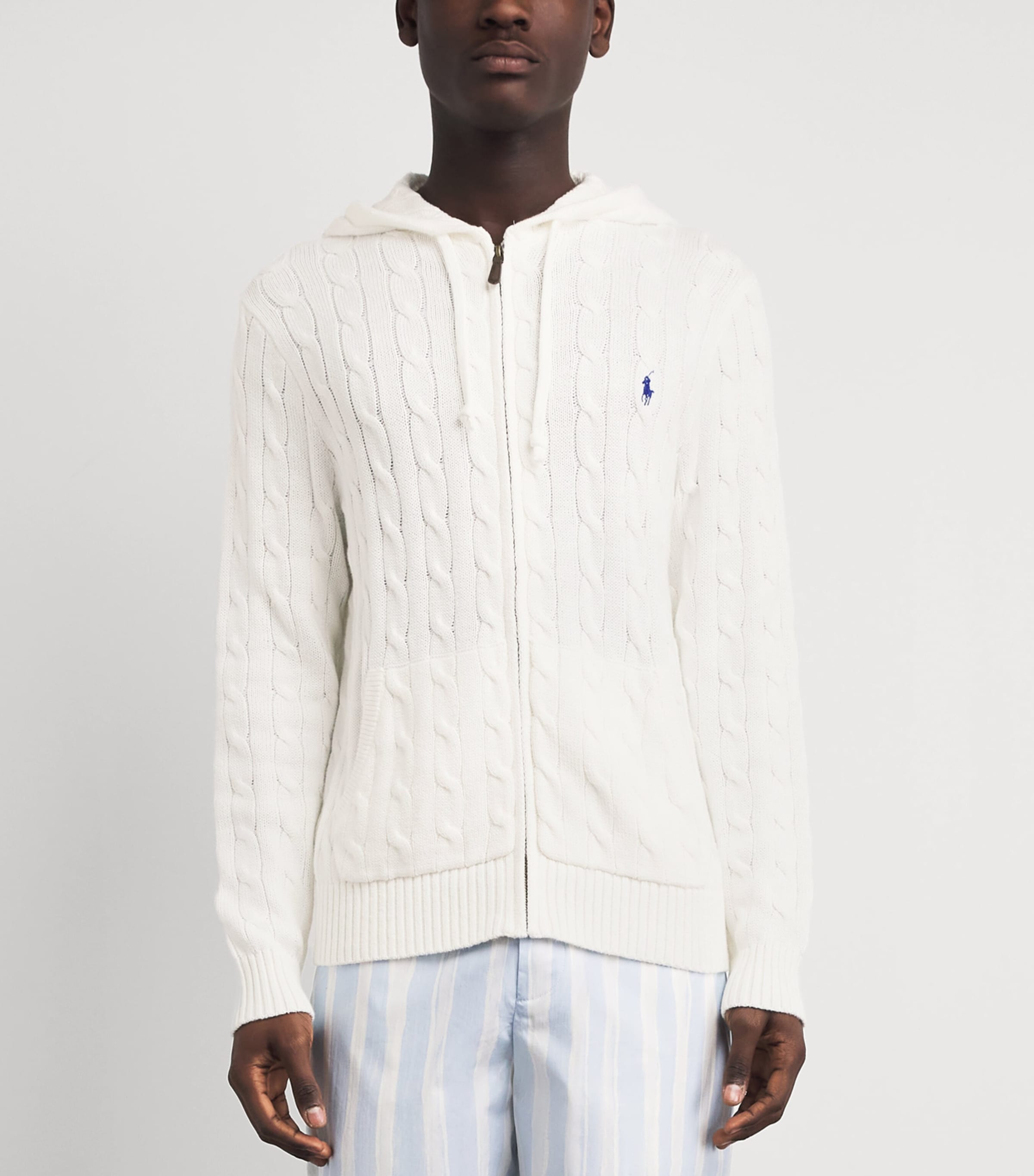 Polo Ralph Lauren White Cotton Cable-Knit Zip-Up Hoodie | Harrods US