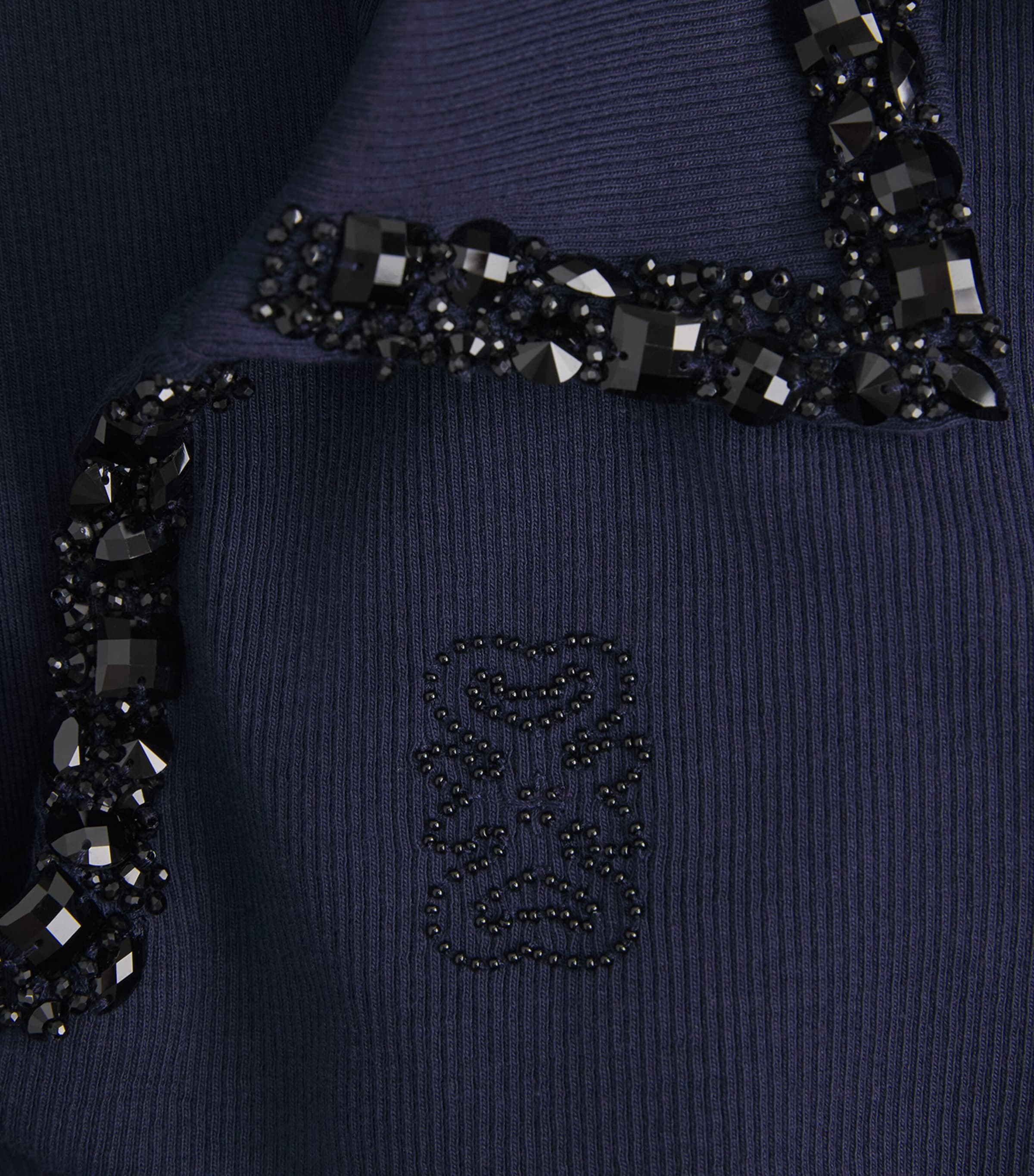 Sandro Paris Womens Stretch-Cotton Embellished Polo Top Navy Blue Image 6