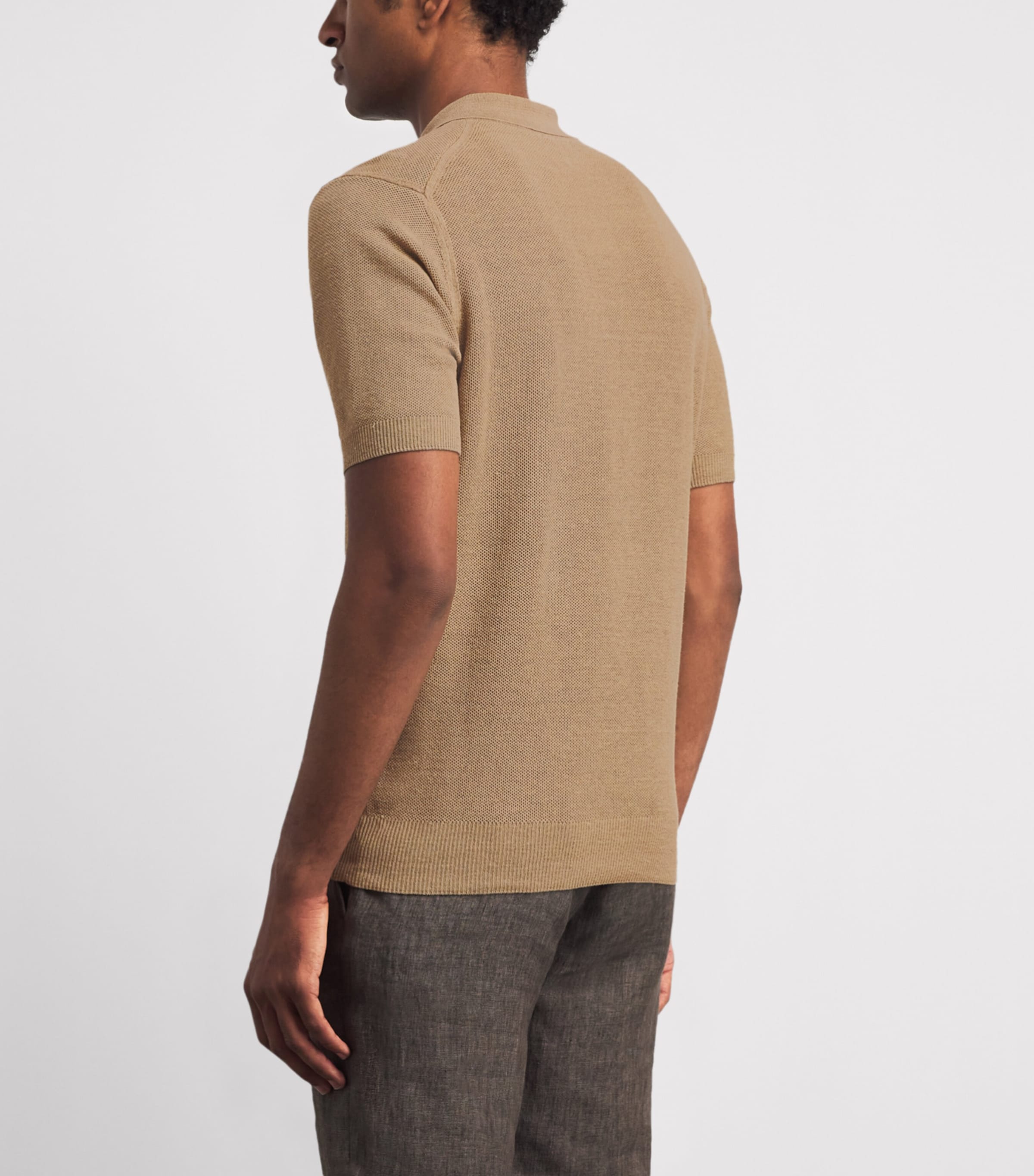 Sunspel Mens Linen-Silk Honeycomb Polo shirt Brgt Hazelwood Image 5