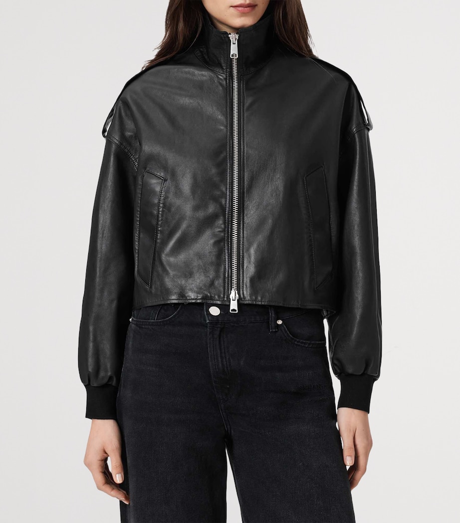 AllSaints Womens Lowden Leather Jacket Black Image 7