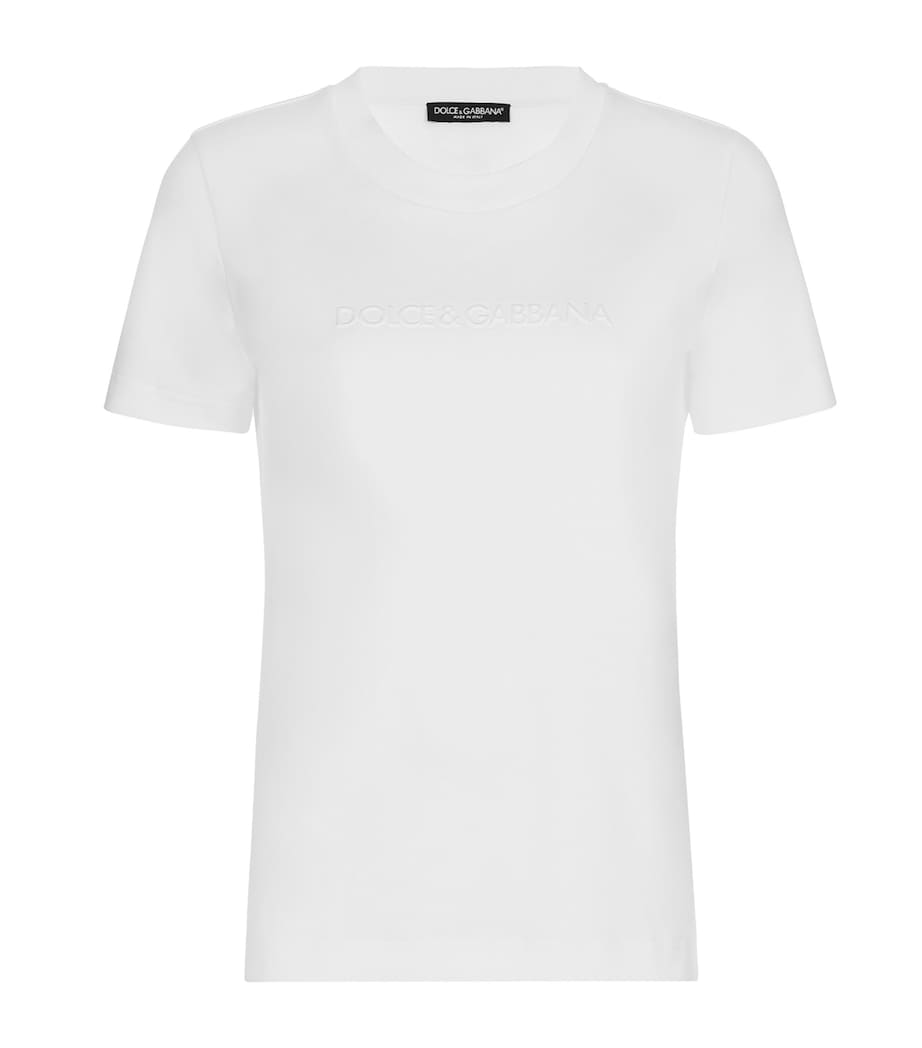 Dolce&Gabbana Womens Cotton Embroidered-Logo T-Shirt Optical White Image 1