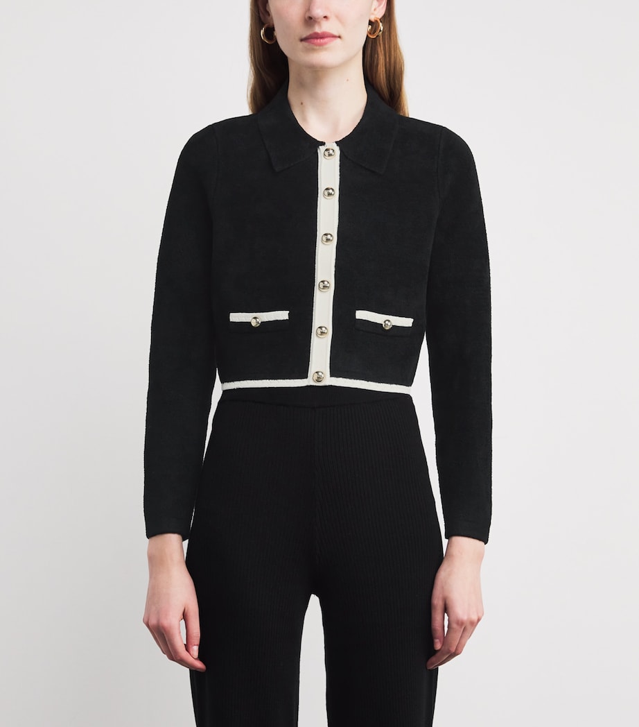Velvet Two-Tone Cardigan BLACK Image 3