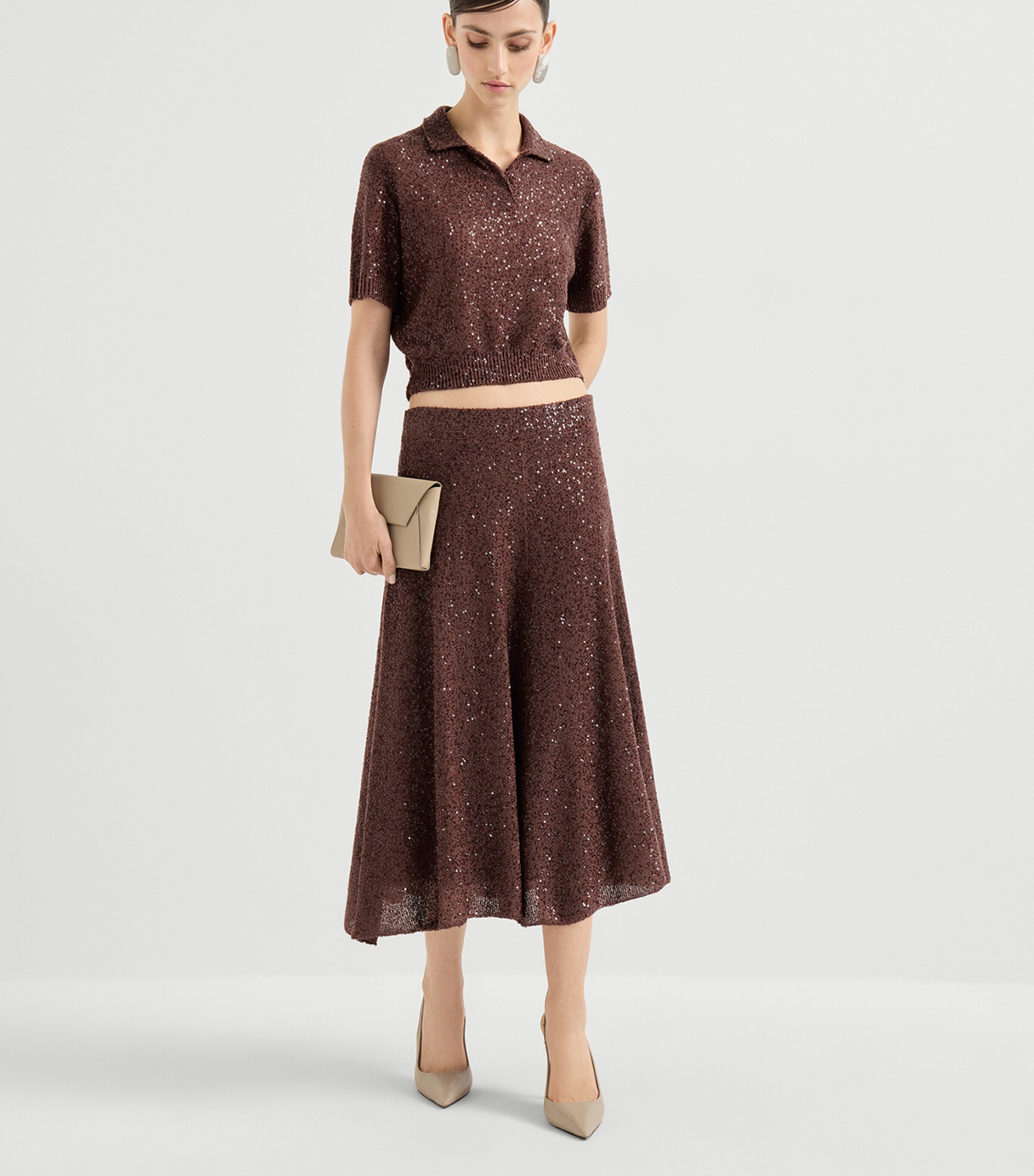 Brunello Cucinelli Womens Linen-Cashmere-Silk Midi Skirt Image 2