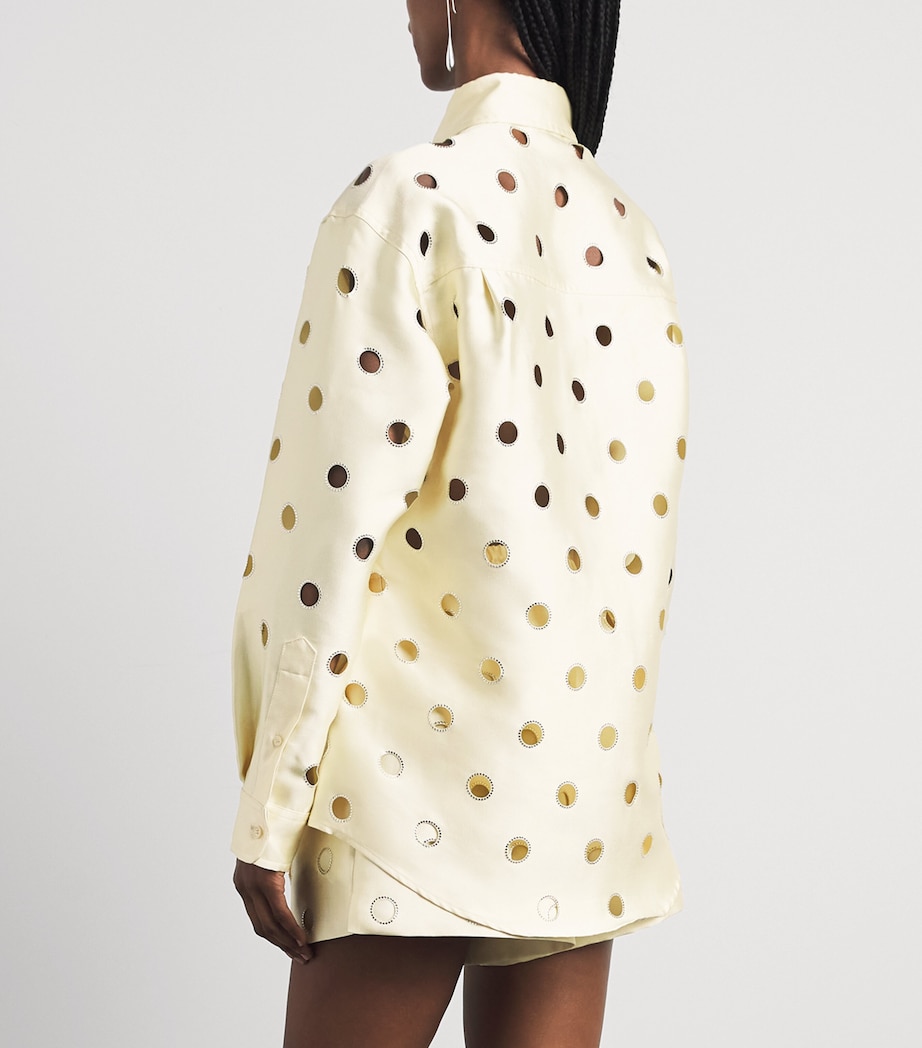 Sandro Paris Womens Openwork Rhinestone Shirt Vanilla Image 5