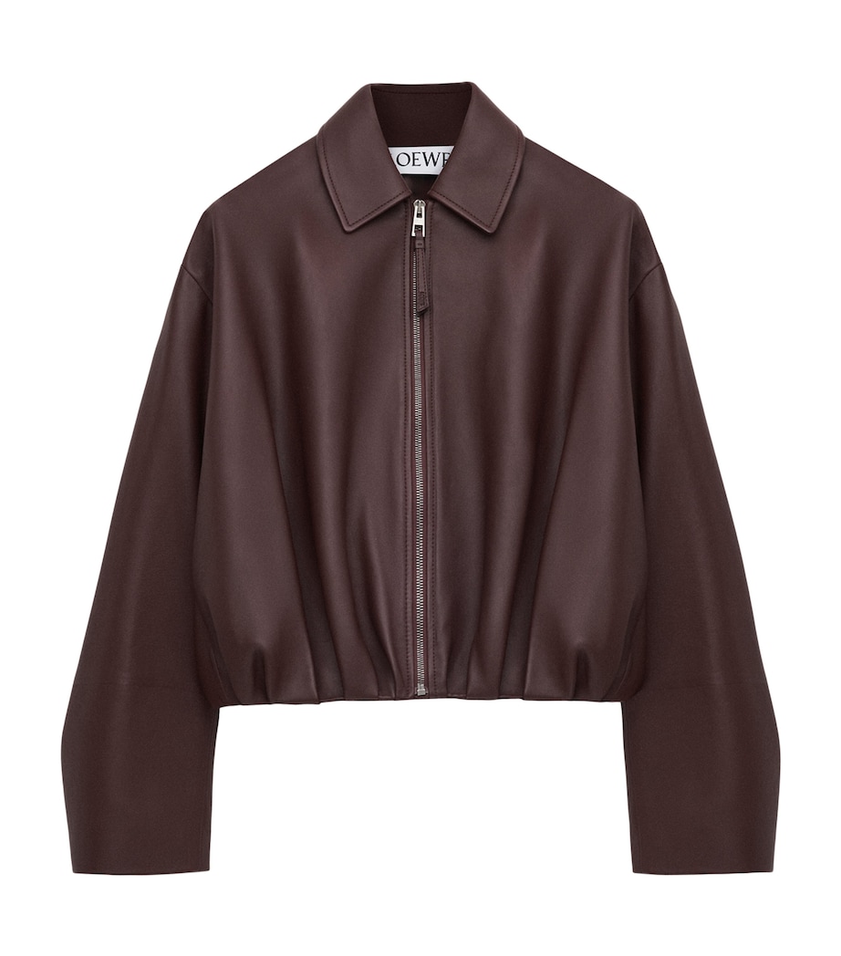 Leather Draped Bomber Jacket BURGUNDY Image 1