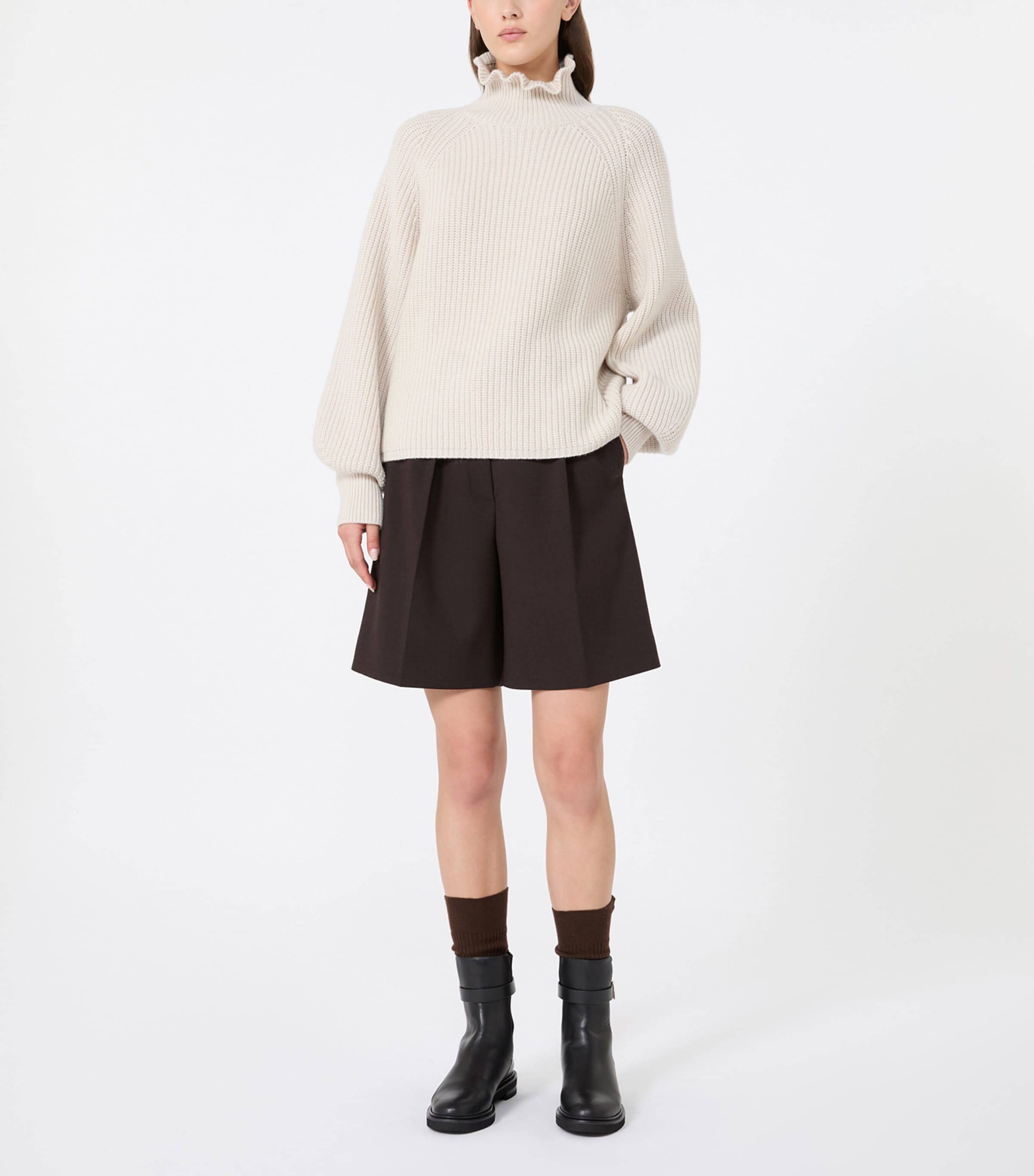 Max Mara Womens Wool-Cashmere Ruffle-Neck Sweater Beige Image 2