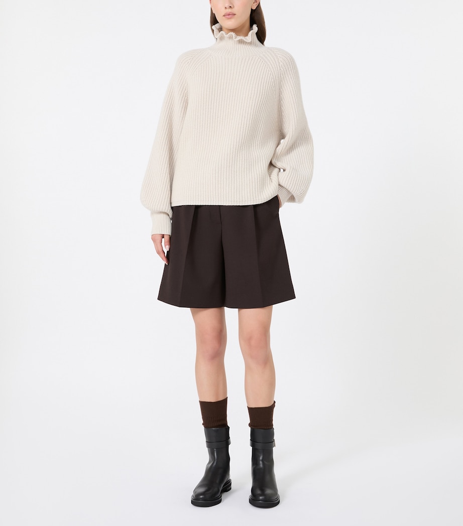 Max Mara Womens Wool-Cashmere Ruffle-Neck Sweater Beige Image 2