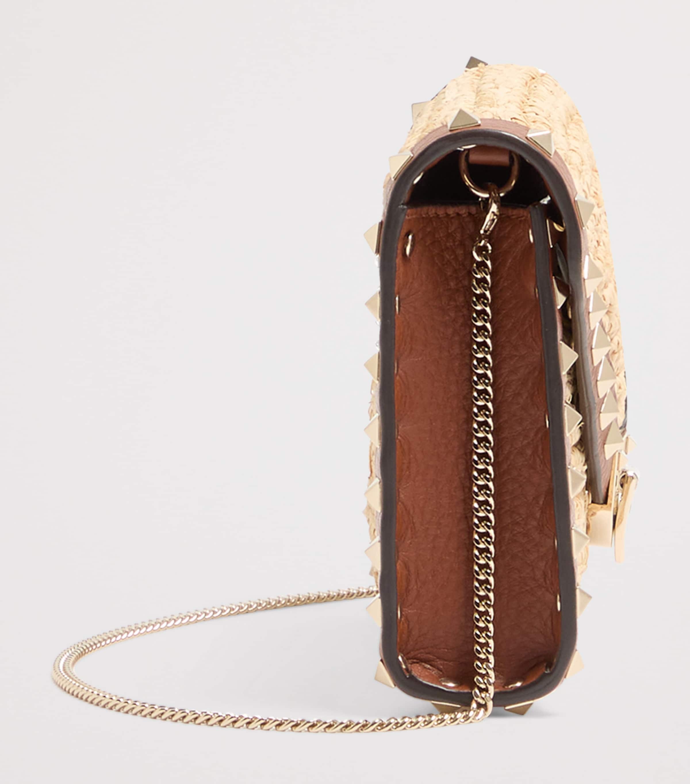 Valentino Garavani Pink Mini Straw Rockstud Cross-Body Bag