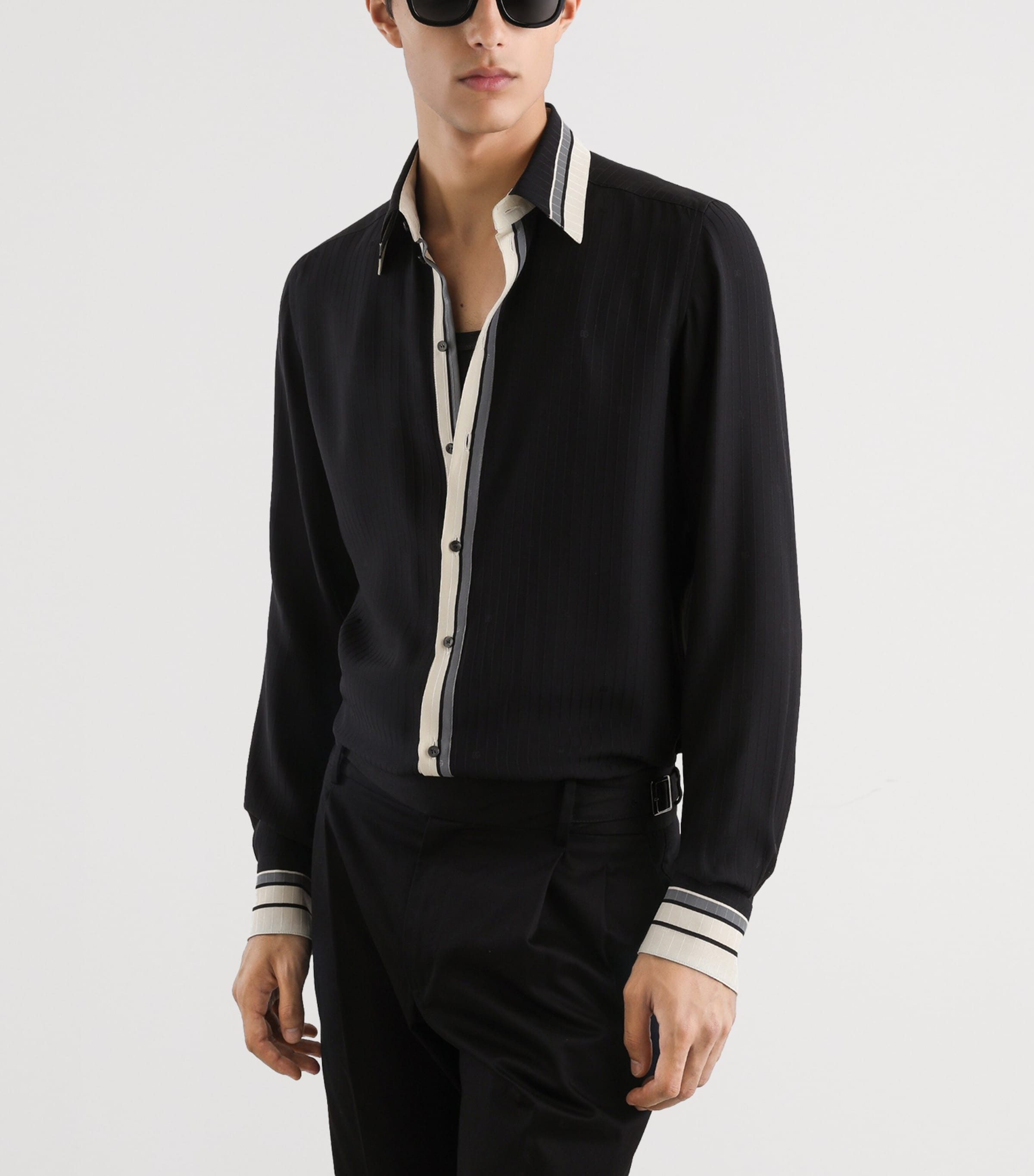 Dolce&Gabbana Mens Silk Jacquard Shirt Righe F.nero Image 3