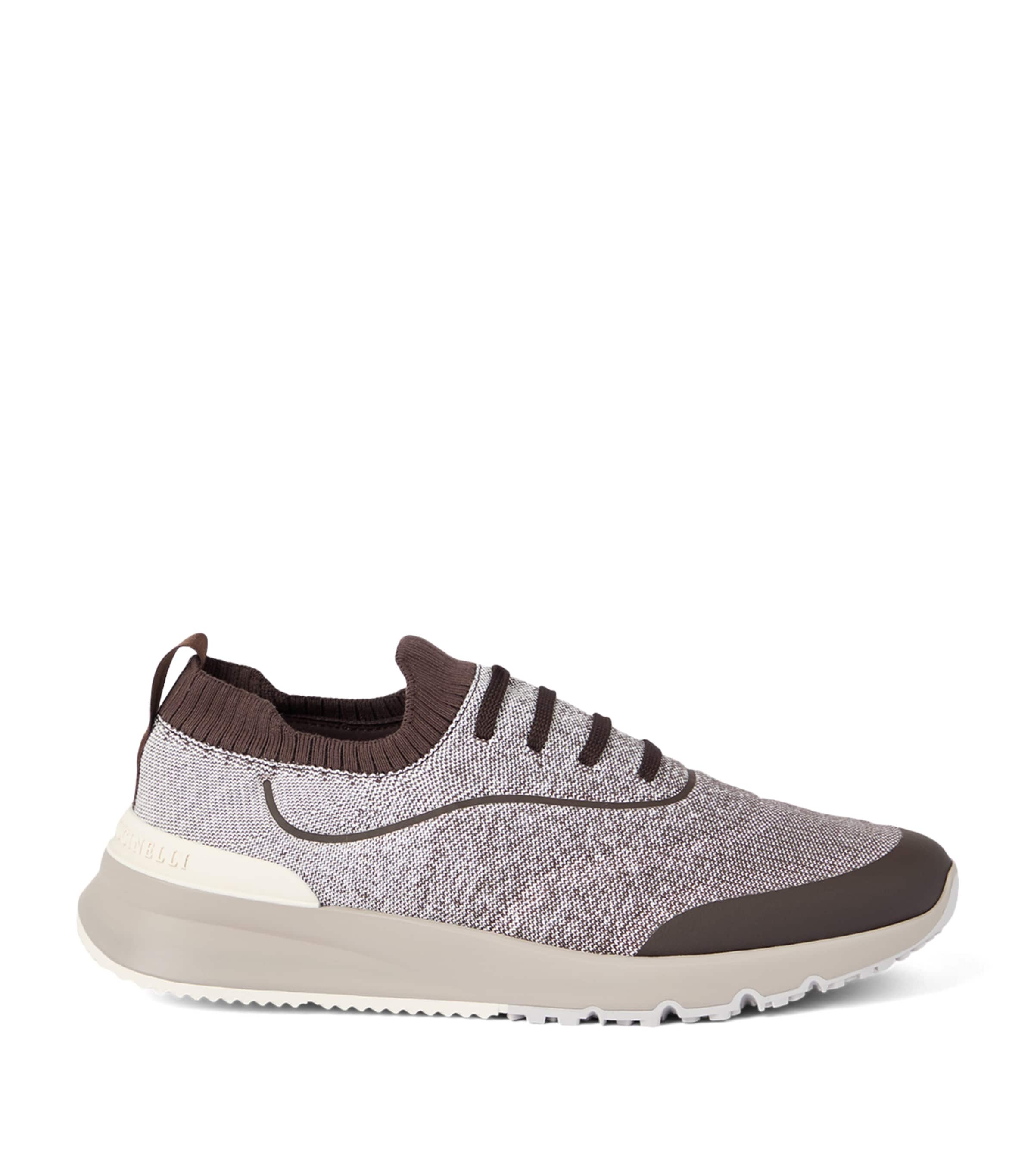 Brunello Cucinelli Men Techno Cotton Knit Sneakers Runners In Brown
