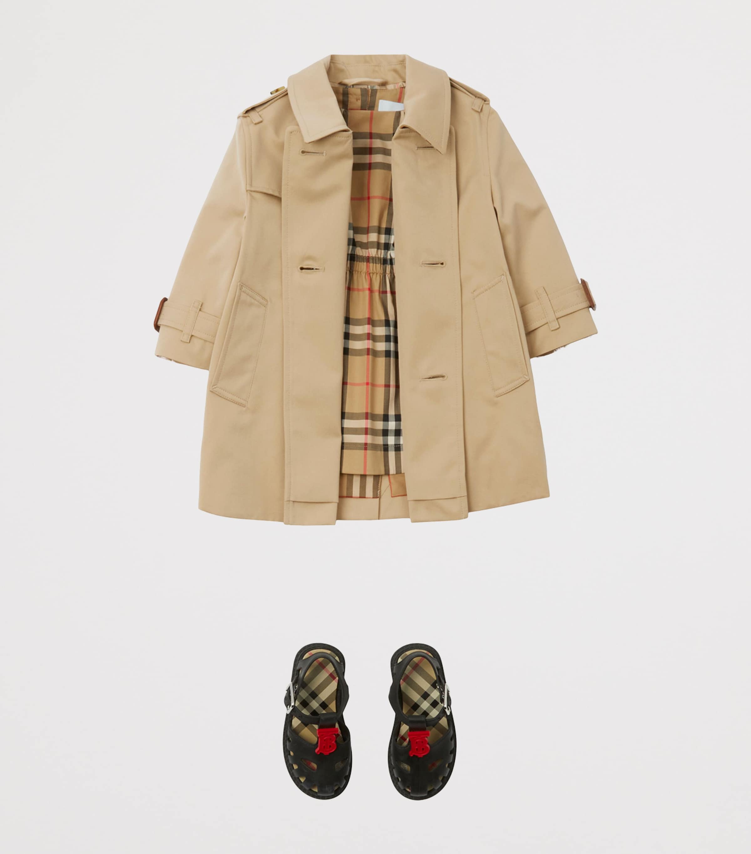 Burberry Kids Gabardine Trench Coat (6-24 Months) Honey Image 3