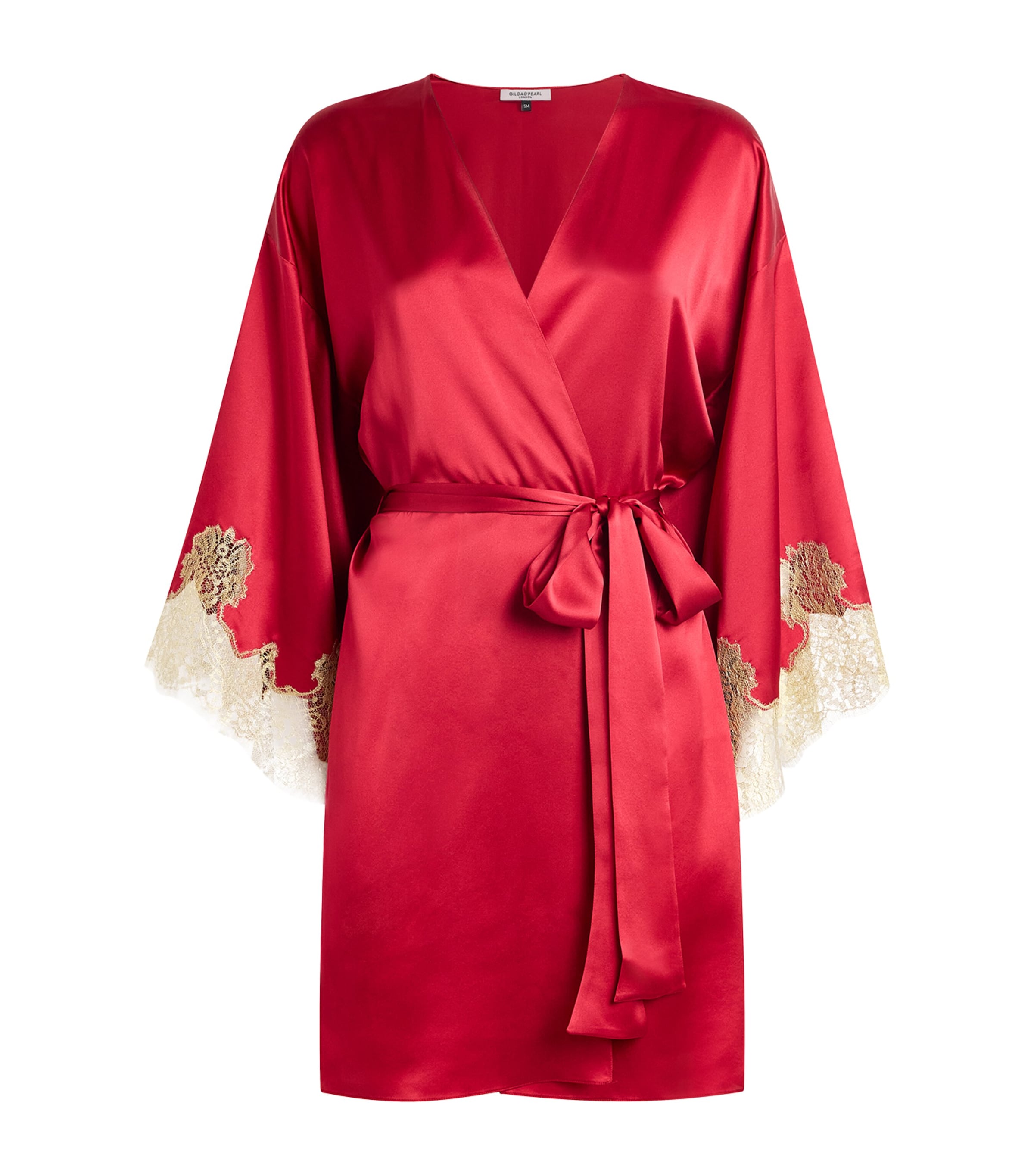 Gilda & Pearl Silk Lace-trim Short Robe In Red