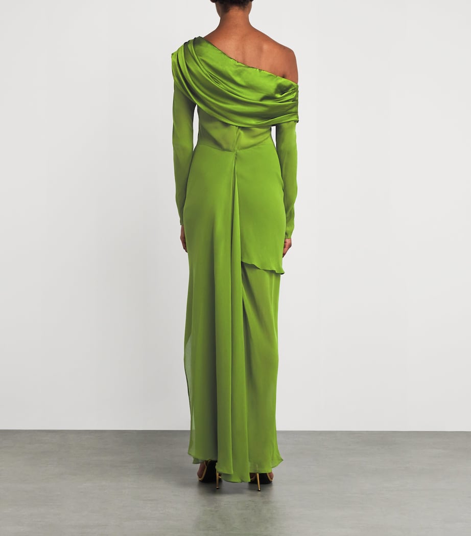 Silk Draped Shawl Maxi Dress CACTUS Image 3