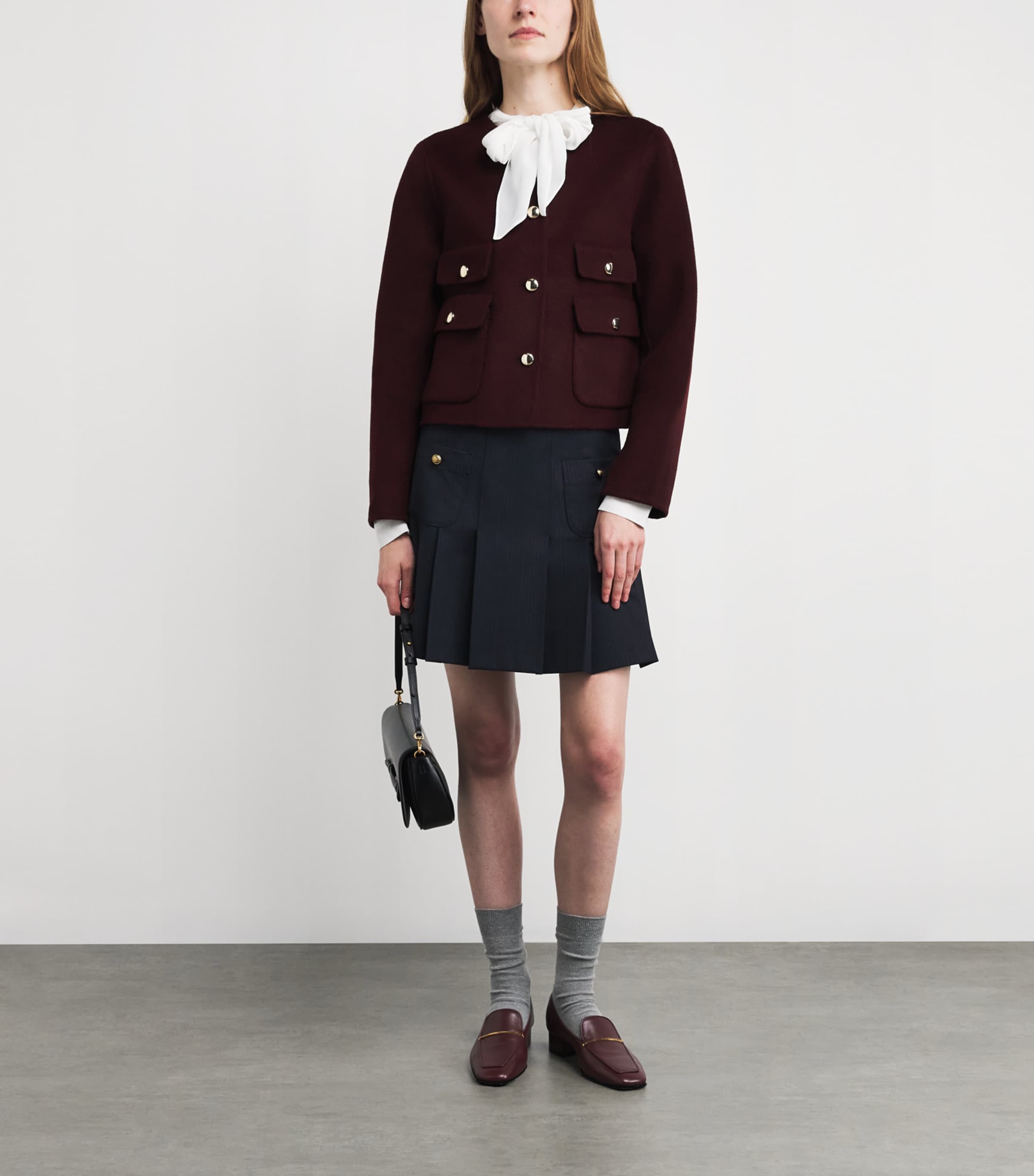 Wool-Blend Reversible Bomber Jacket BURGUNDY Image 2