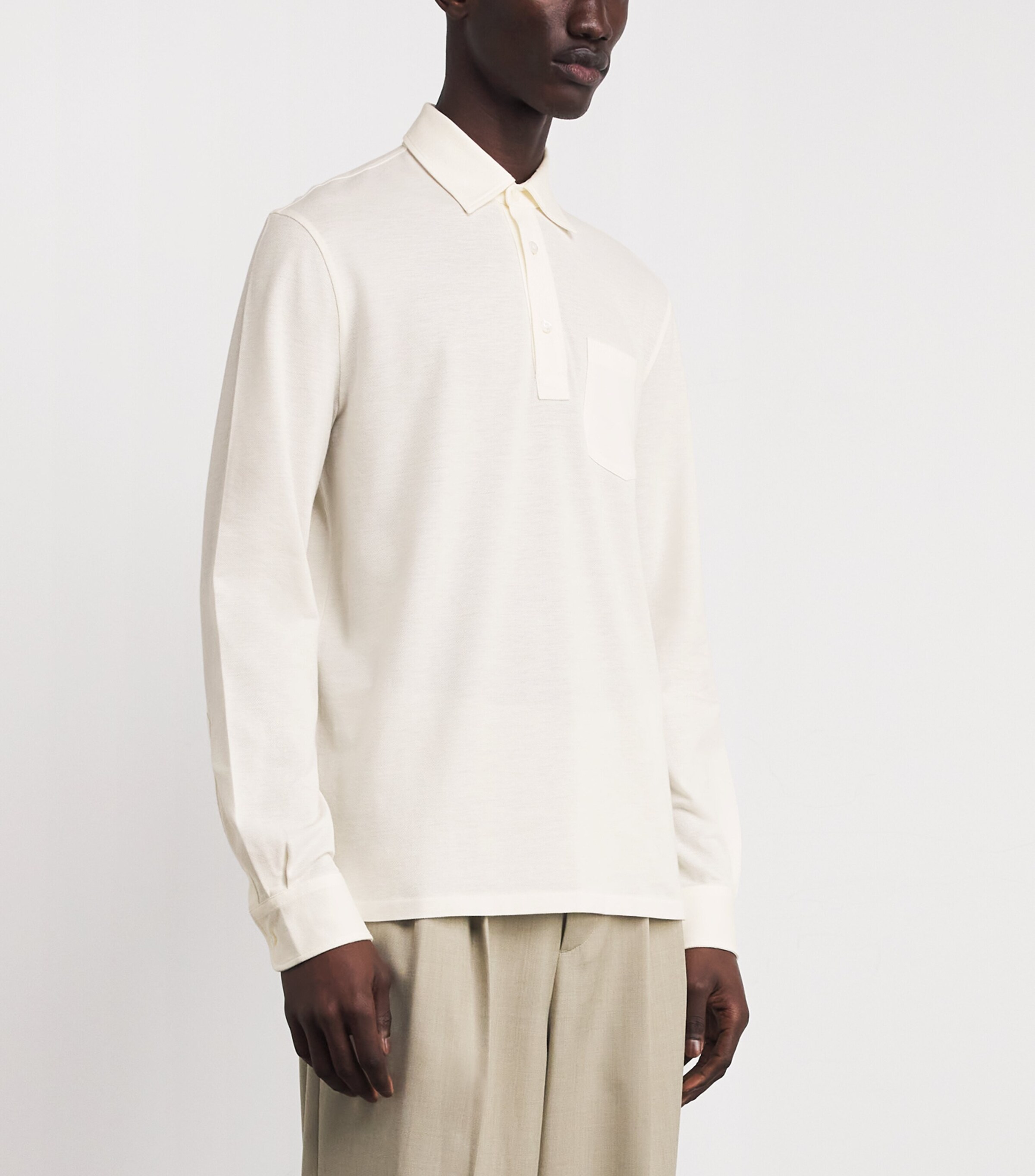 Wool Long-Sleeve Polo Shirt WHITE Image 3